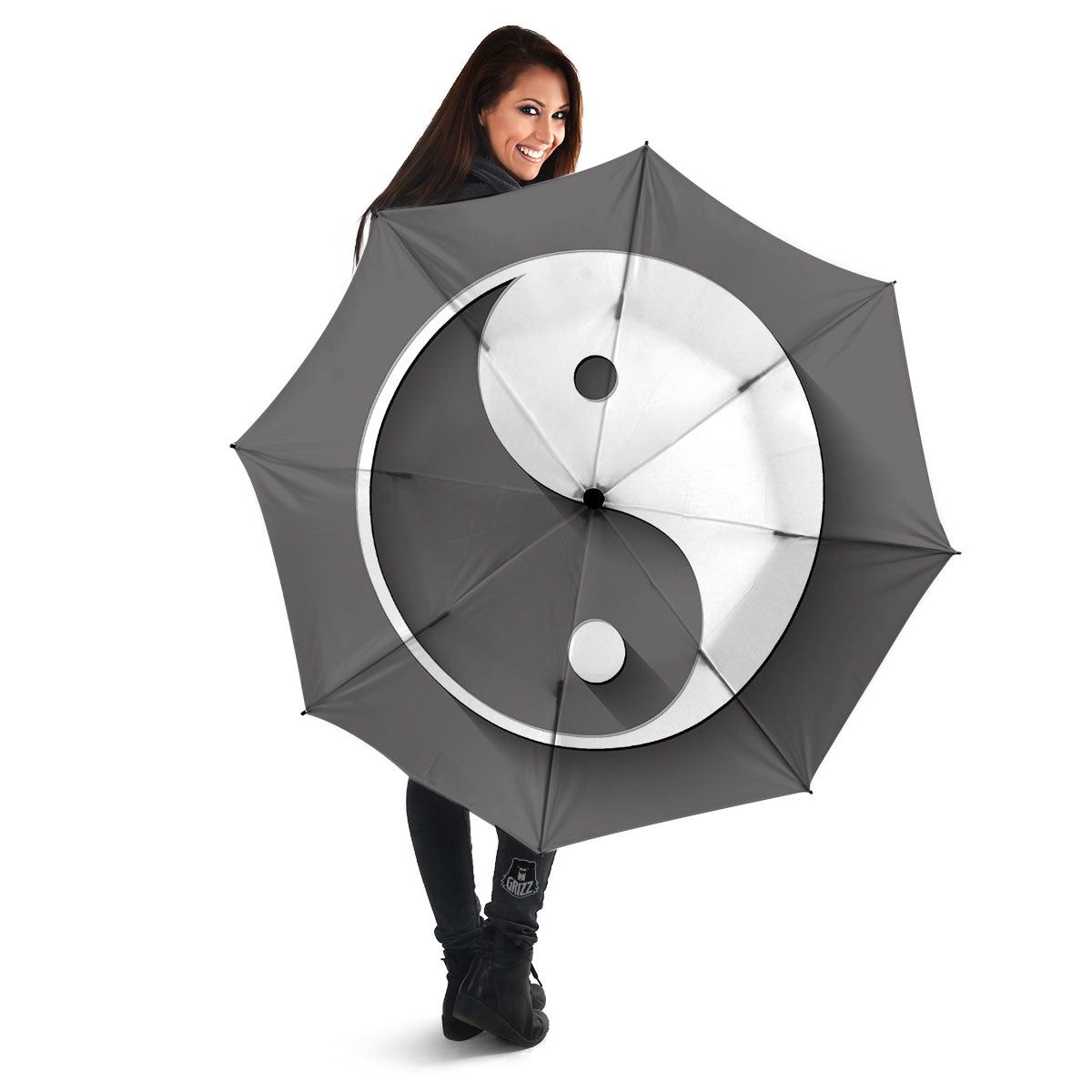 Yin Yang White And Sliver Print Umbrella-grizzshop