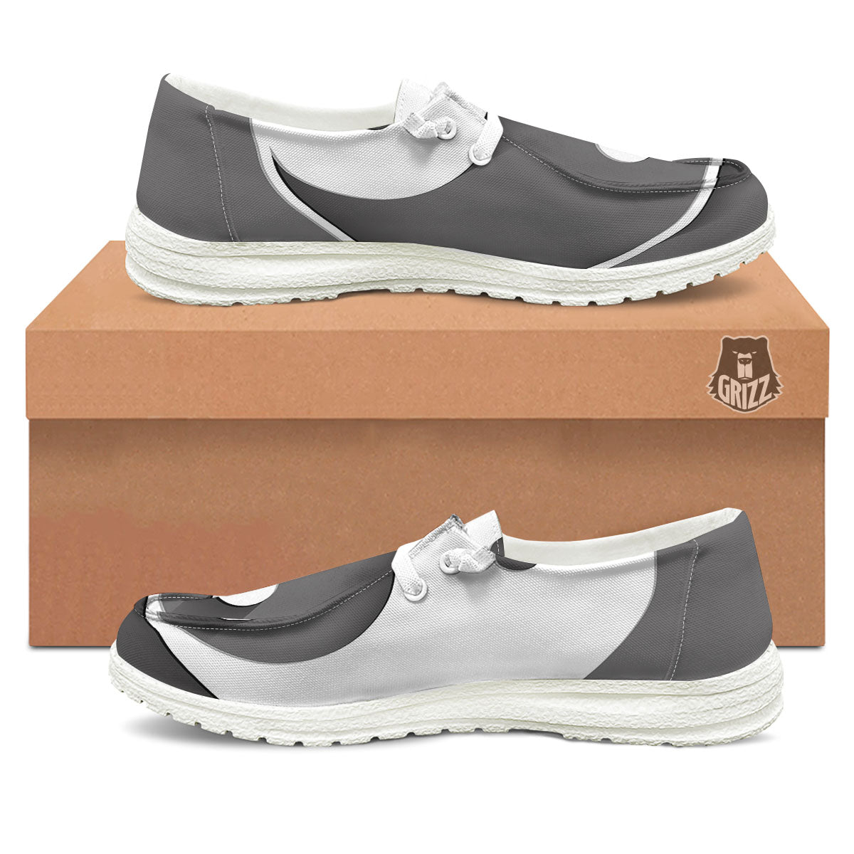 Yin Yang White And Sliver Print White Loafers-grizzshop