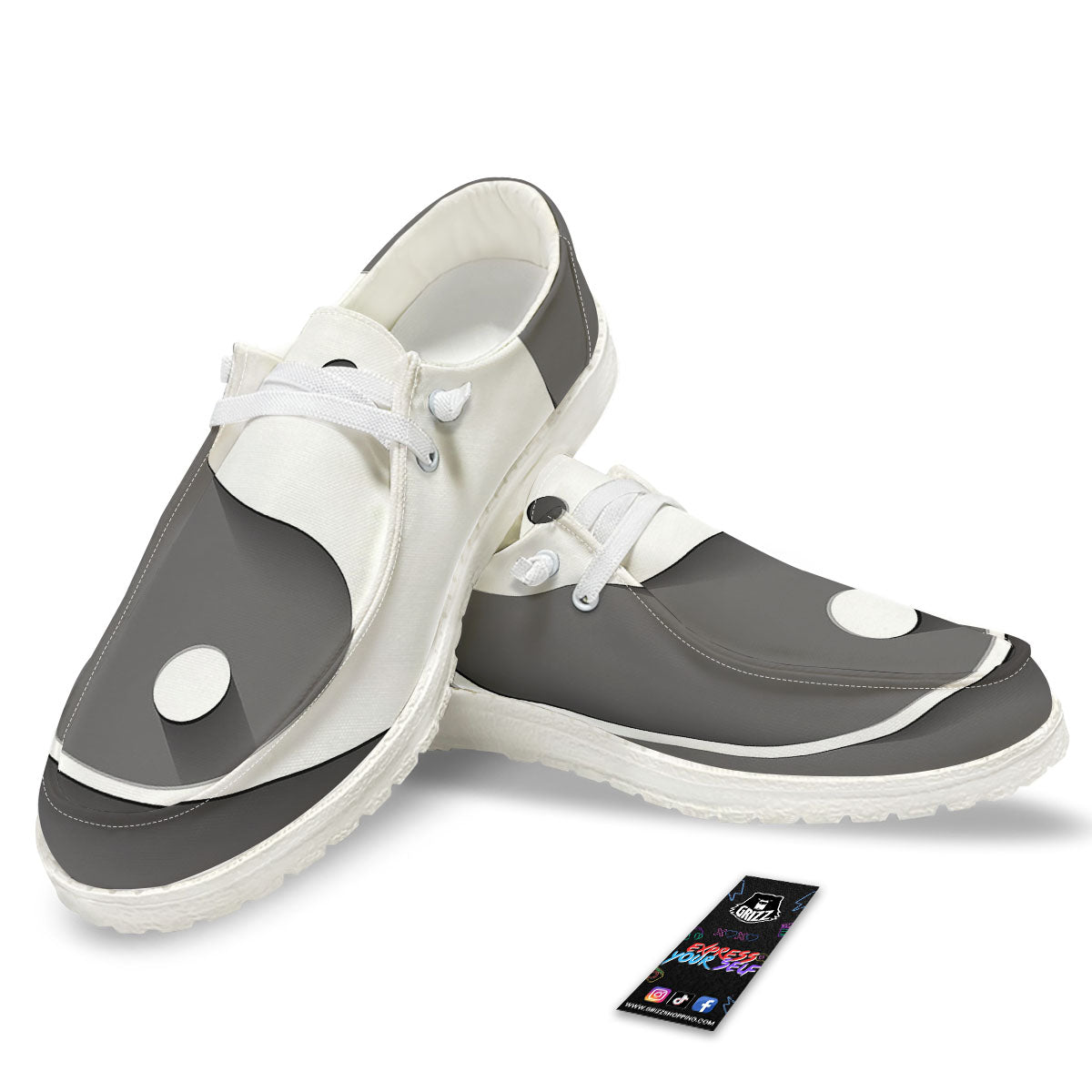 Yin Yang White And Sliver Print White Loafers-grizzshop