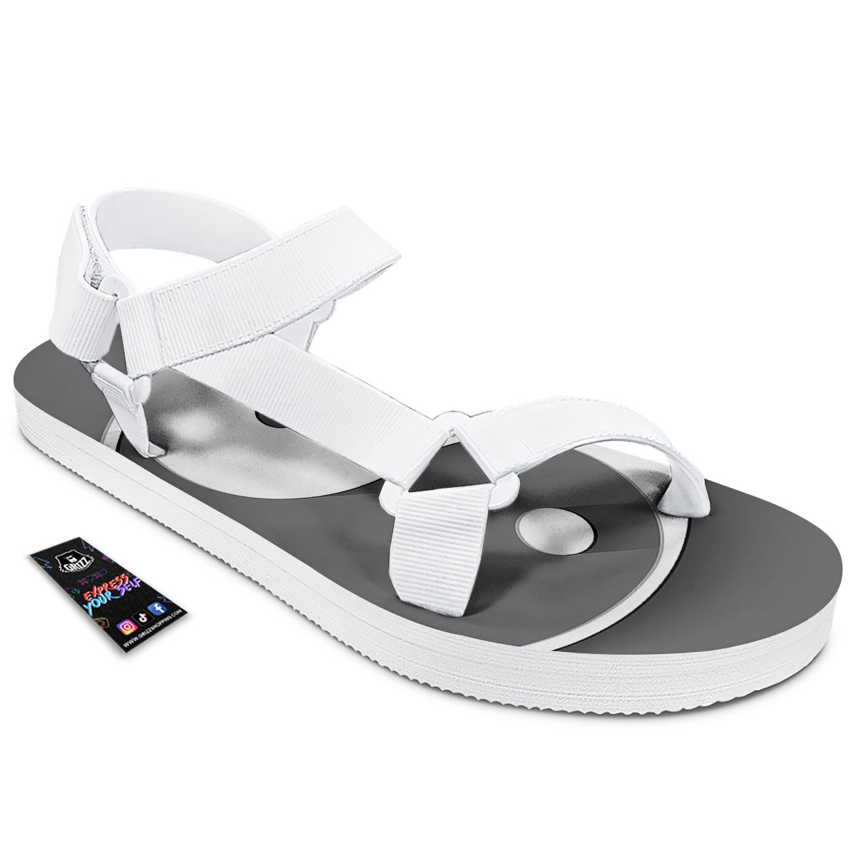 Yin Yang White And Sliver Print White Open Toe Sandals-grizzshop