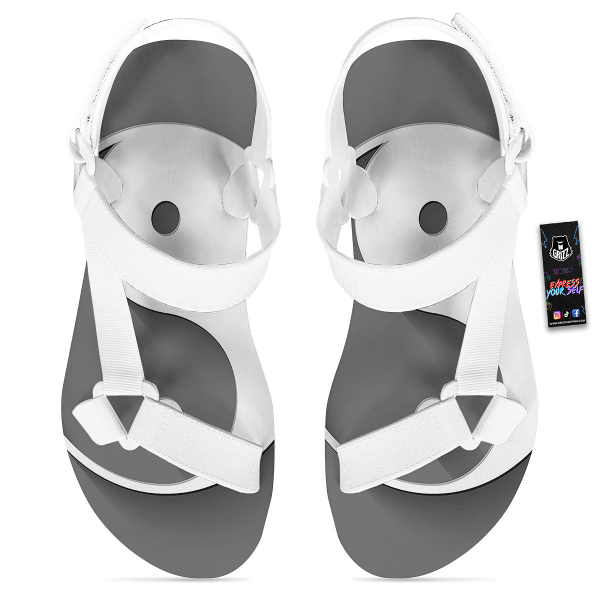 Yin Yang White And Sliver Print White Open Toe Sandals-grizzshop