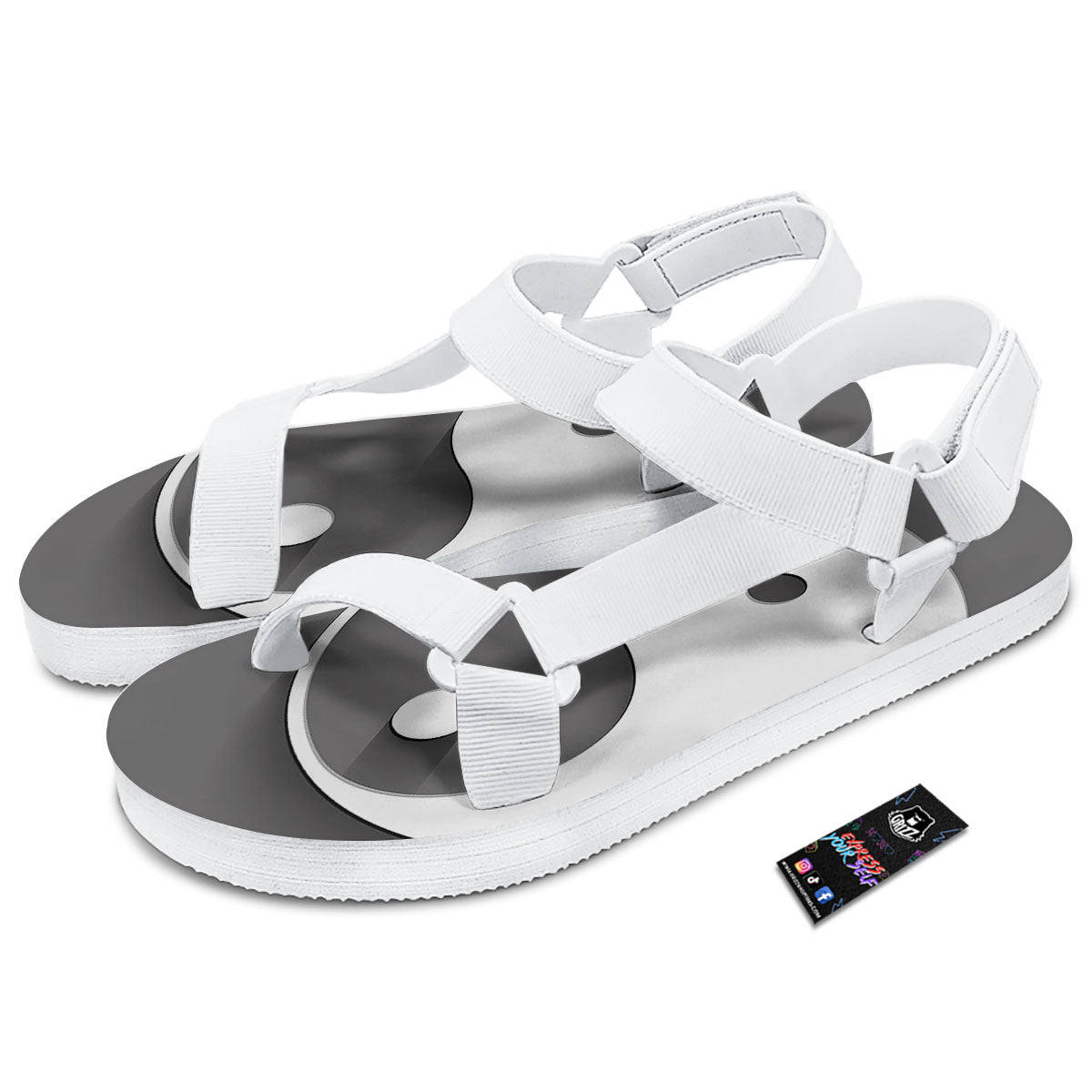 Yin Yang White And Sliver Print White Open Toe Sandals-grizzshop