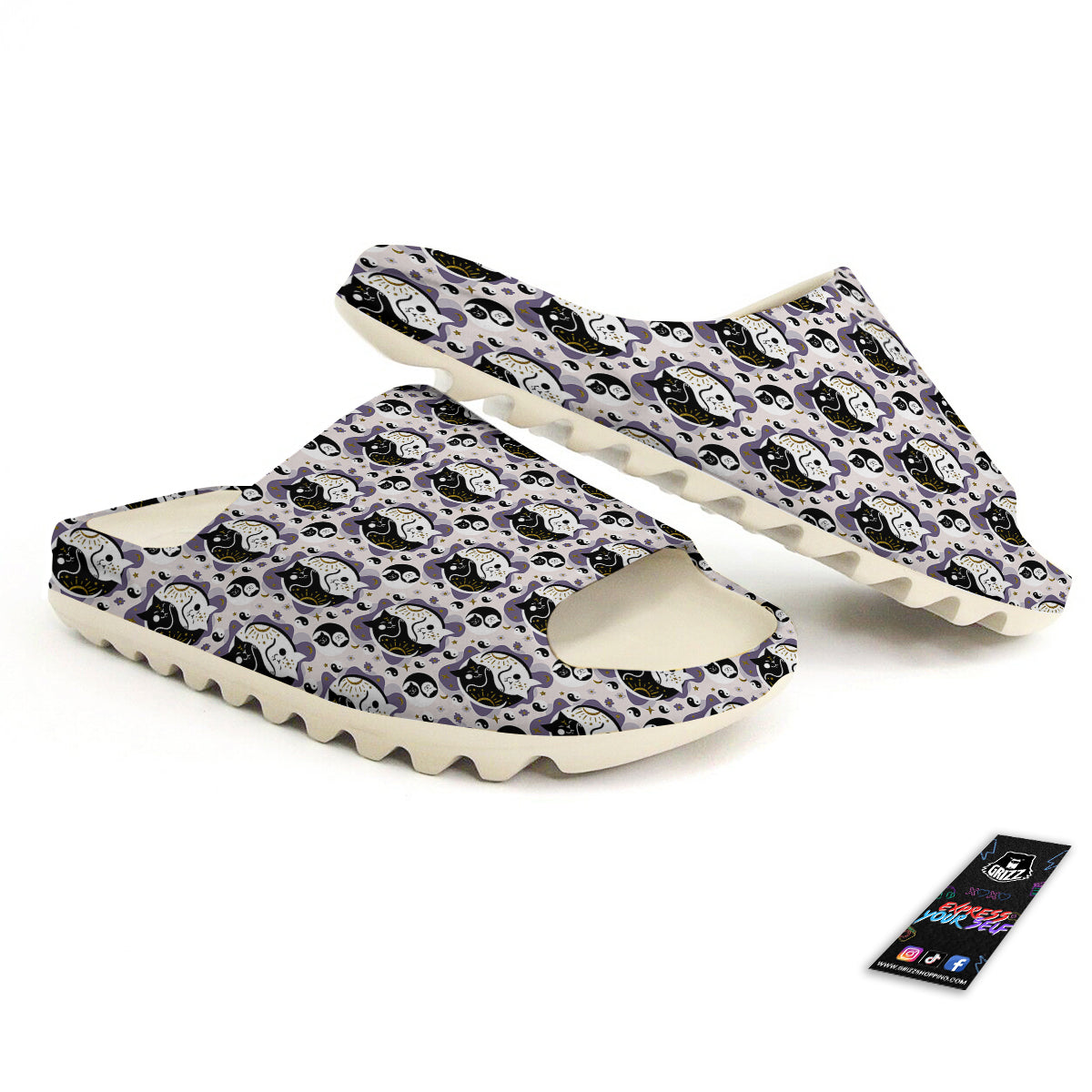 Yin Yang Black And White Cat Sleep Print Pattern Sandals-grizzshop