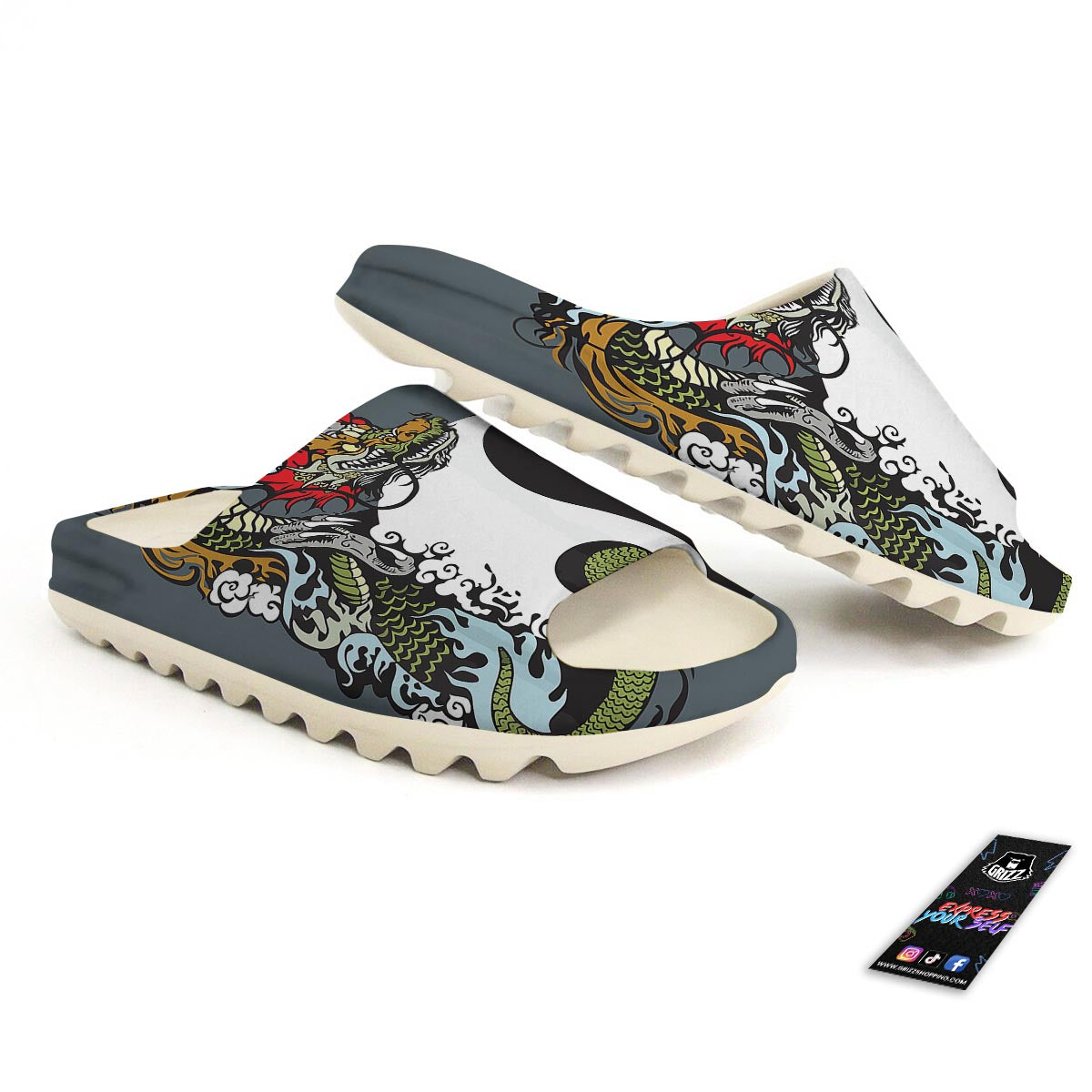 Yin Yang Dragon And Tiger Print Sandals-grizzshop