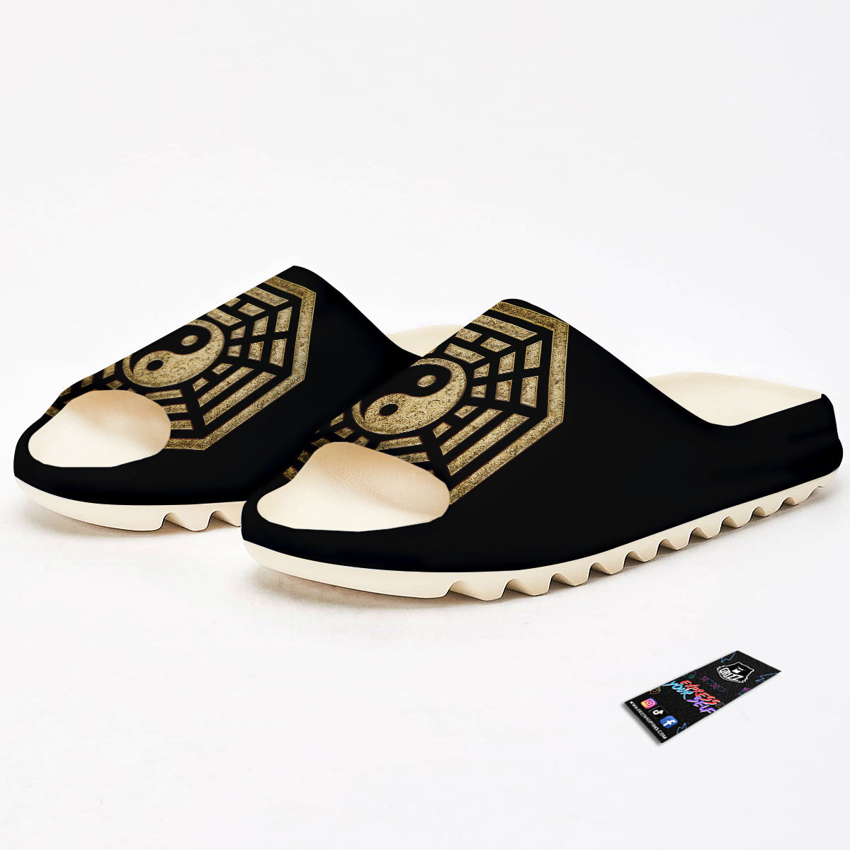 Yin Yang Gold Bagua Print Sandals-grizzshop