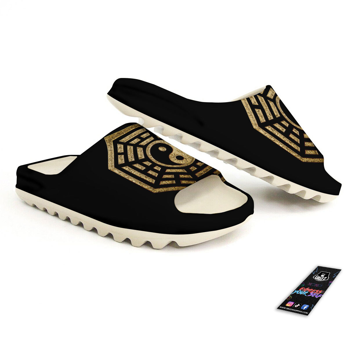 Yin Yang Gold Bagua Print Sandals-grizzshop