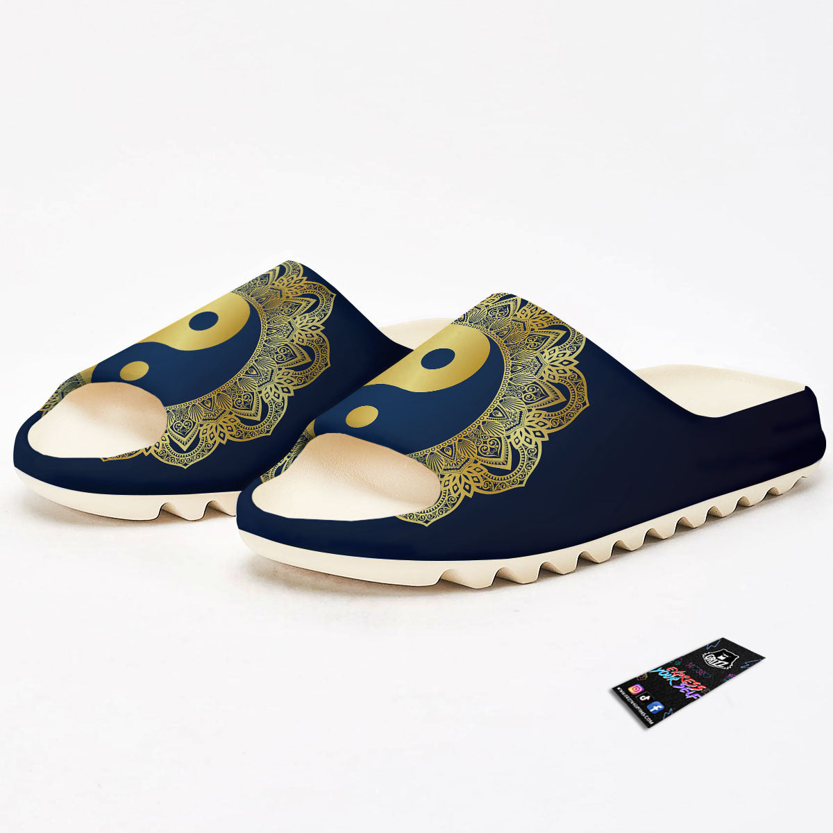 Yin Yang Gold Mandala Print Sandals-grizzshop