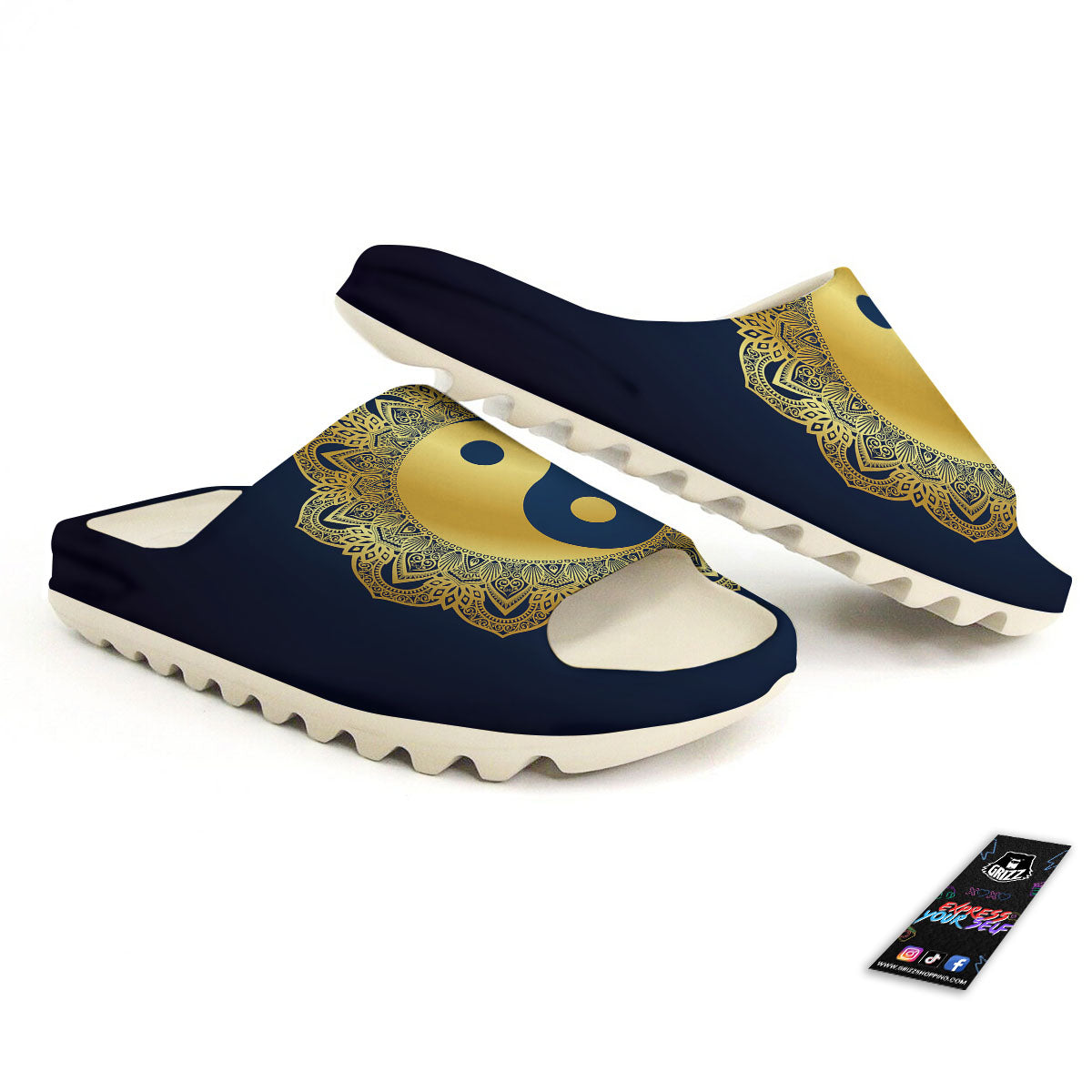 Yin Yang Gold Mandala Print Sandals-grizzshop