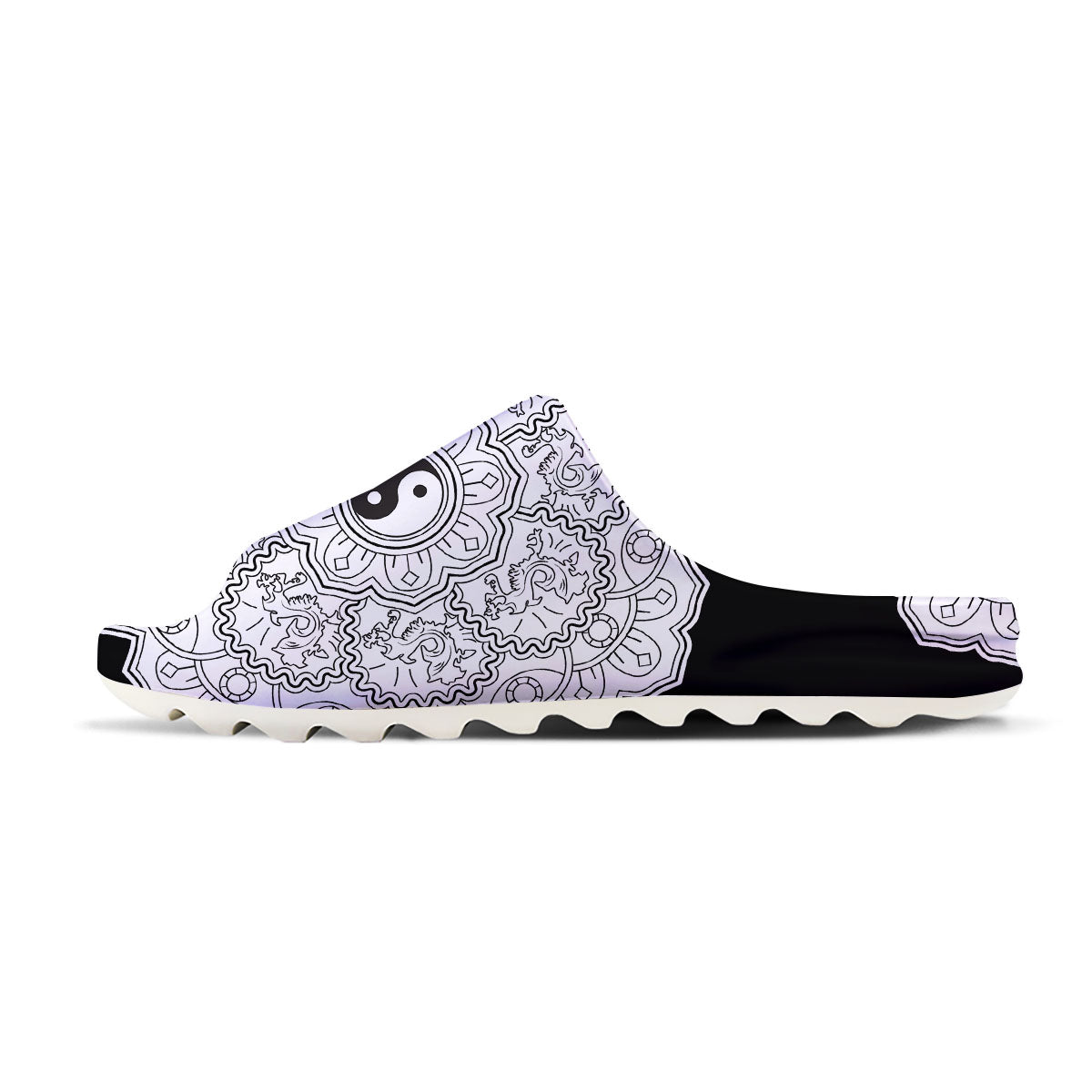 Yin Yang Mandala White And Black Print Sandals-grizzshop