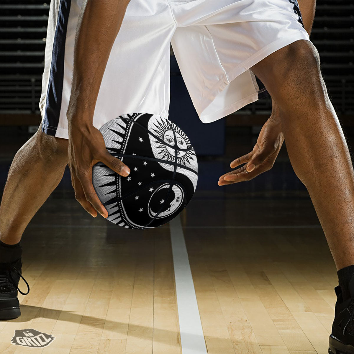 Yin Yang Sun White And Black Print Basketball