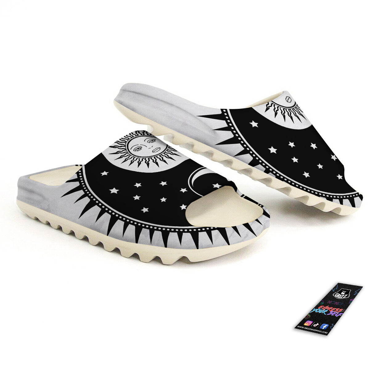 Yin Yang Sun White And Black Print Sandals-grizzshop