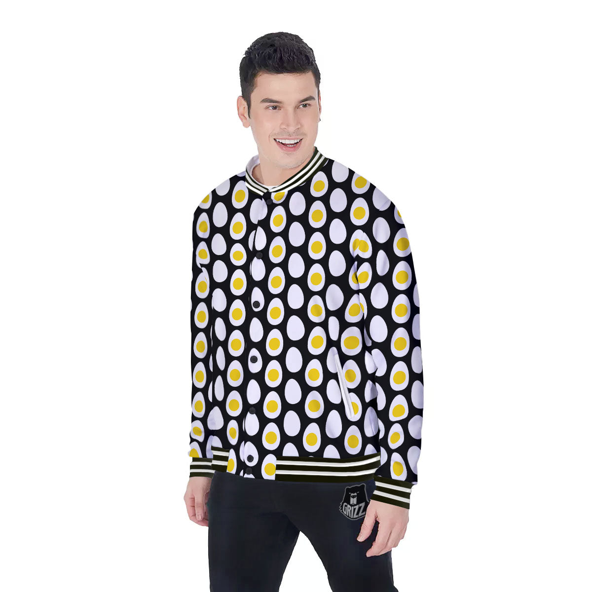 Yolk Egg Print Pattern Baseball Jacket-grizzshop