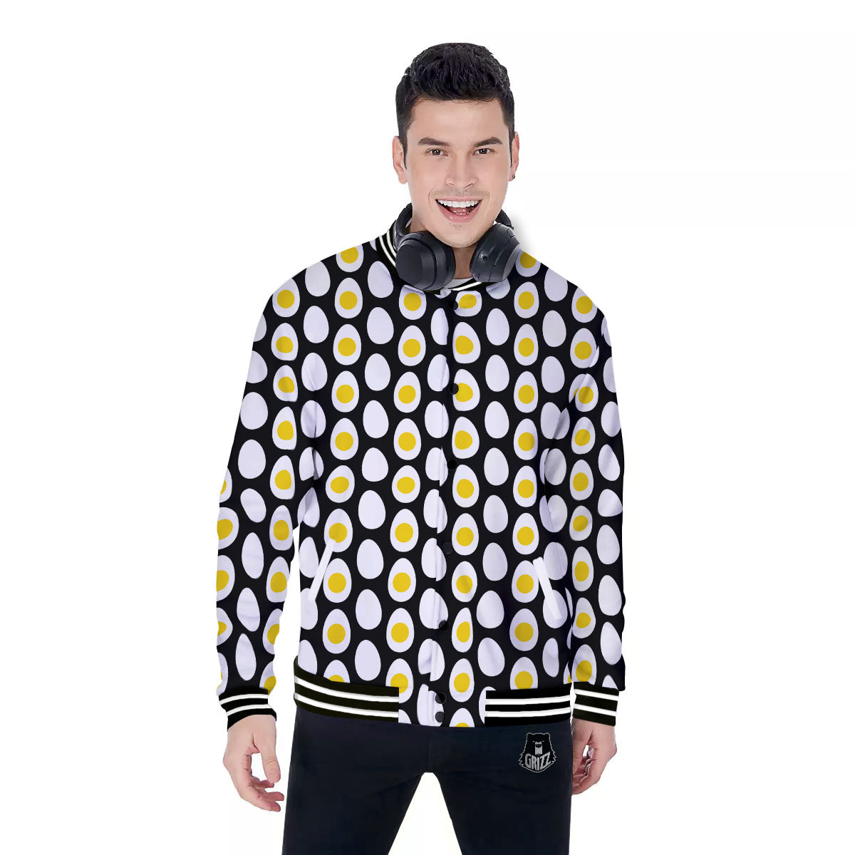 Yolk Egg Print Pattern Baseball Jacket-grizzshop