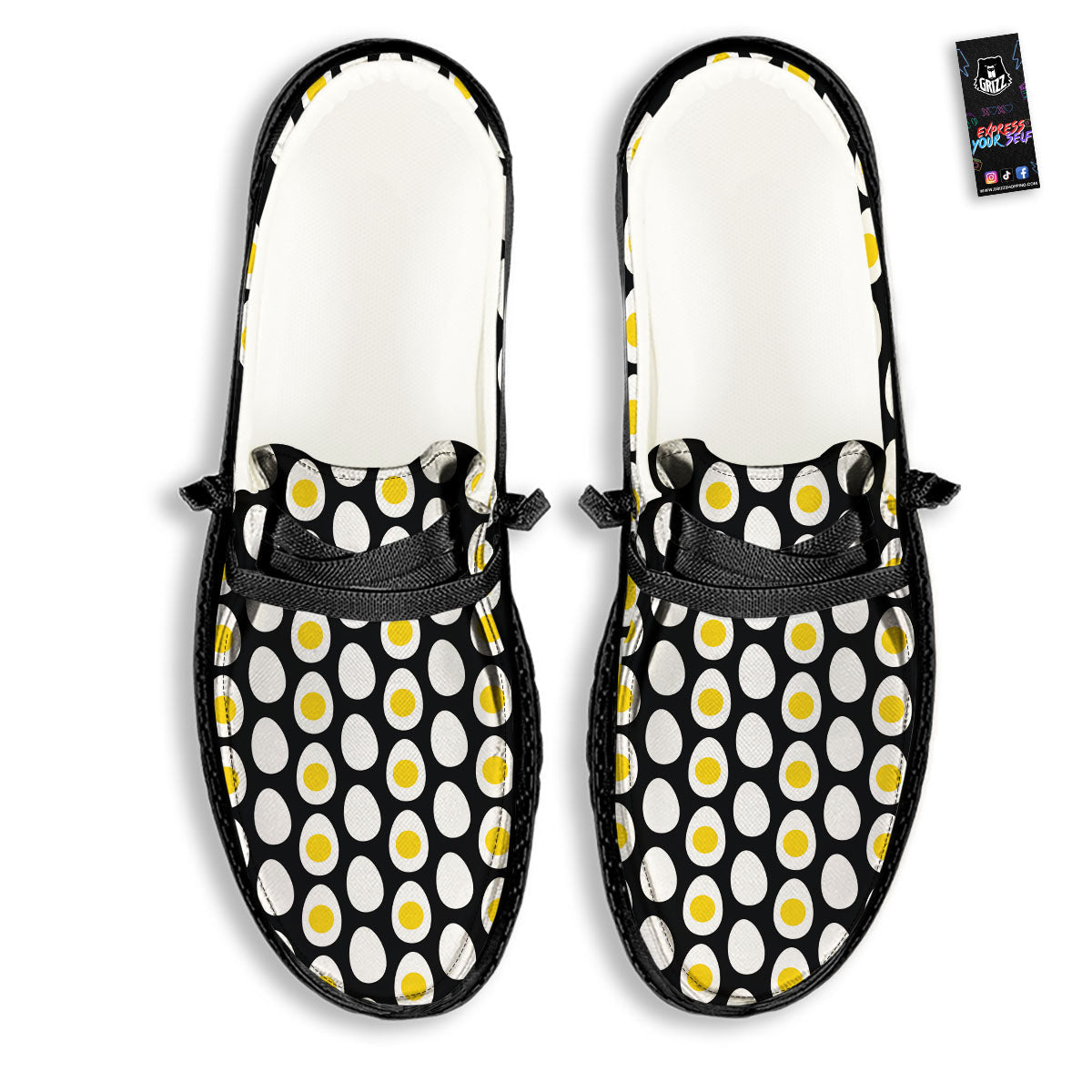 Yolk Egg Print Pattern Black Loafers-grizzshop