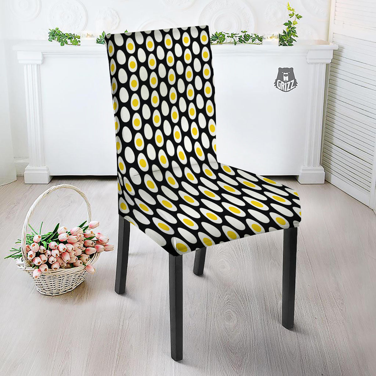 Yolk Egg Print Pattern Dining Chair Slipcover-grizzshop