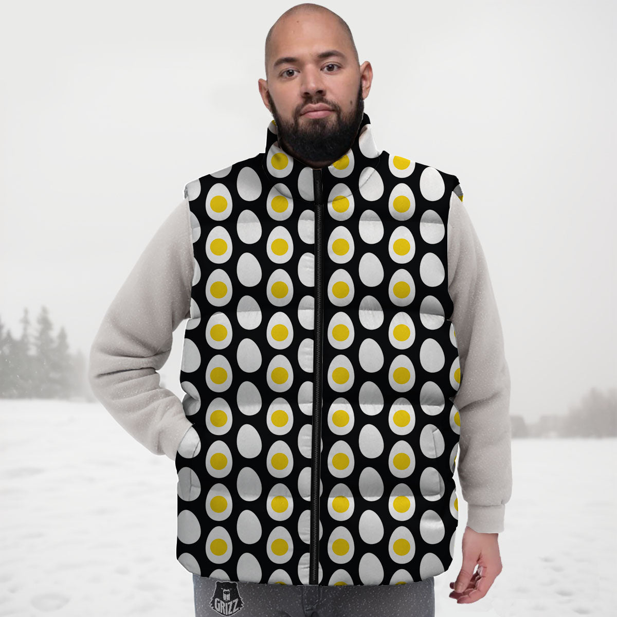 Yolk Egg Print Pattern Down Vest-grizzshop