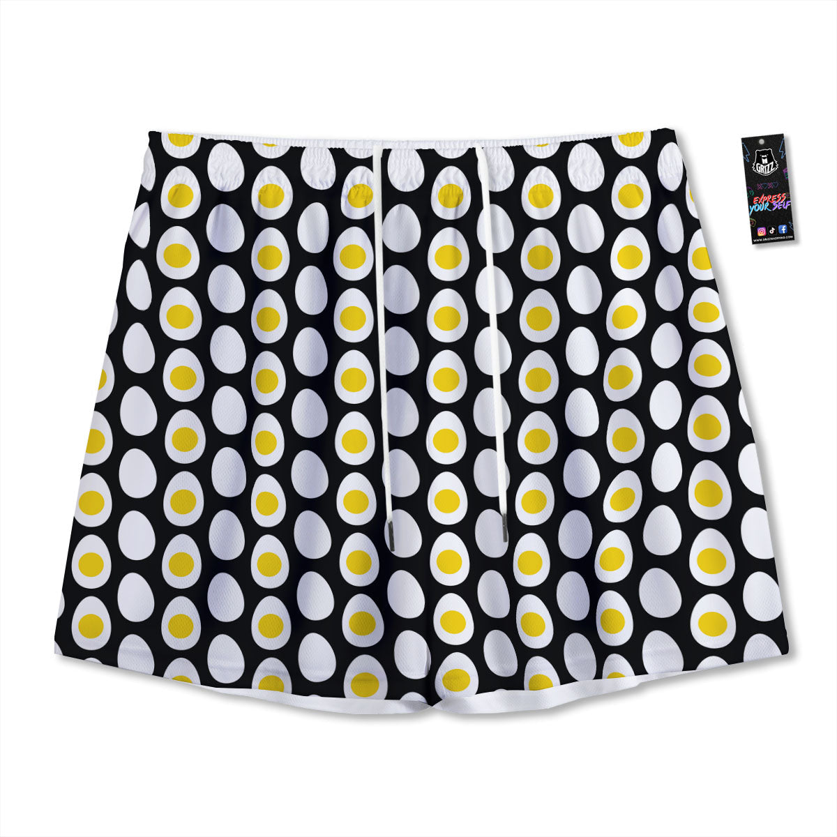 Yolk Egg Print Pattern Mesh Shorts-grizzshop