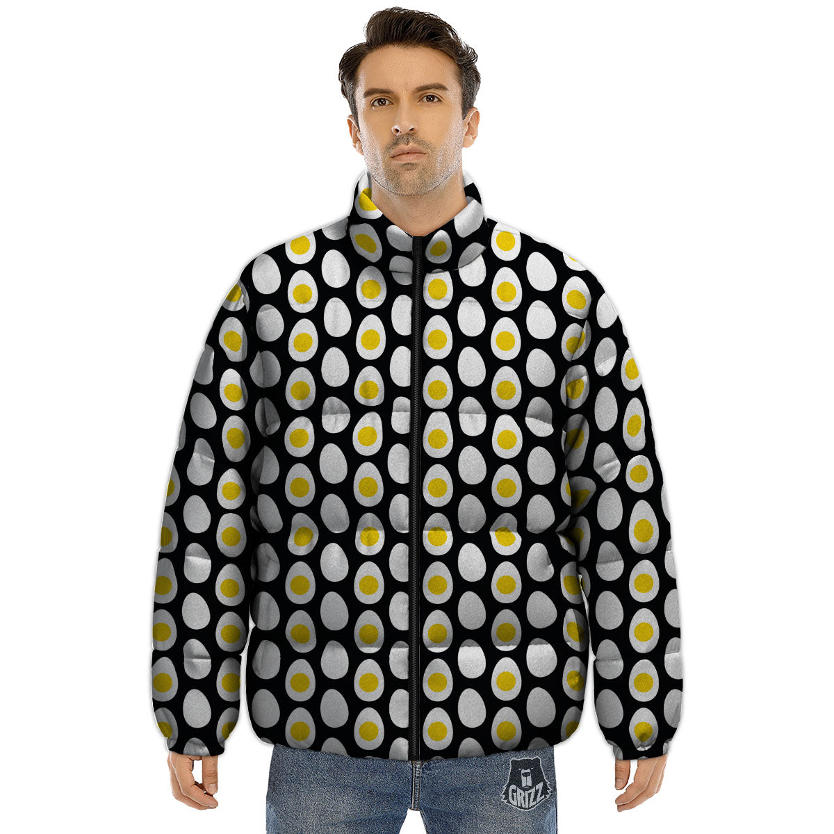 Yolk Egg Print Pattern Puffer Jacket-grizzshop