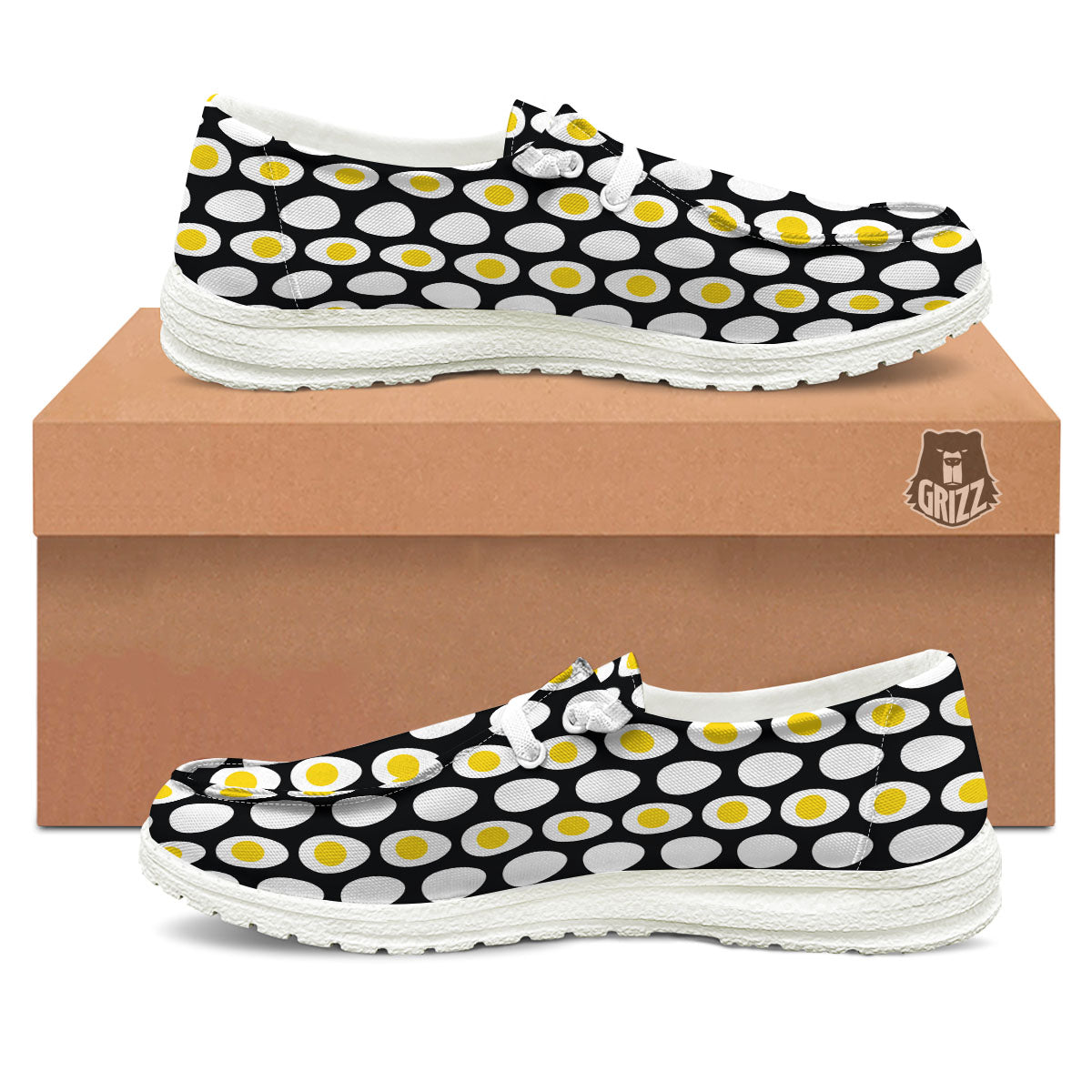 Yolk Egg Print Pattern White Loafers-grizzshop