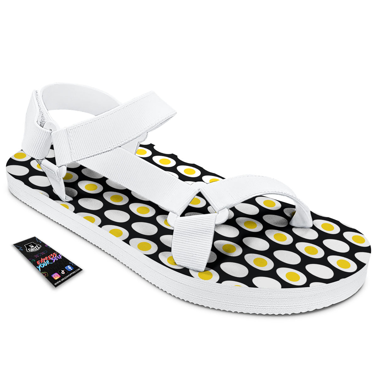 Yolk Egg Print Pattern White Open Toe Sandals-grizzshop
