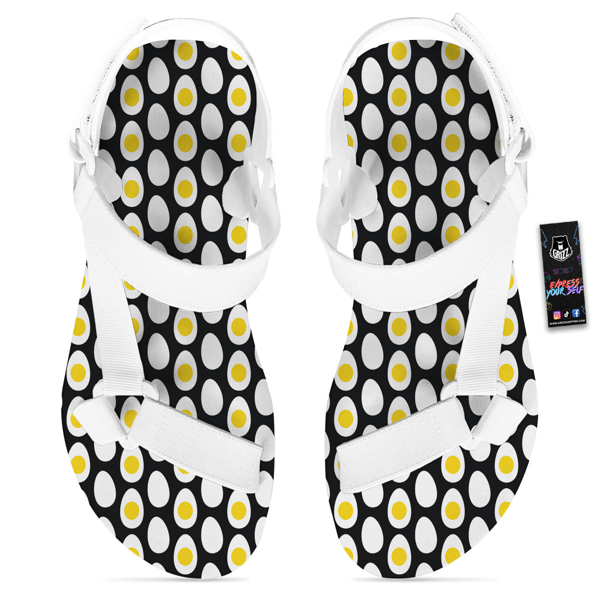 Yolk Egg Print Pattern White Open Toe Sandals-grizzshop
