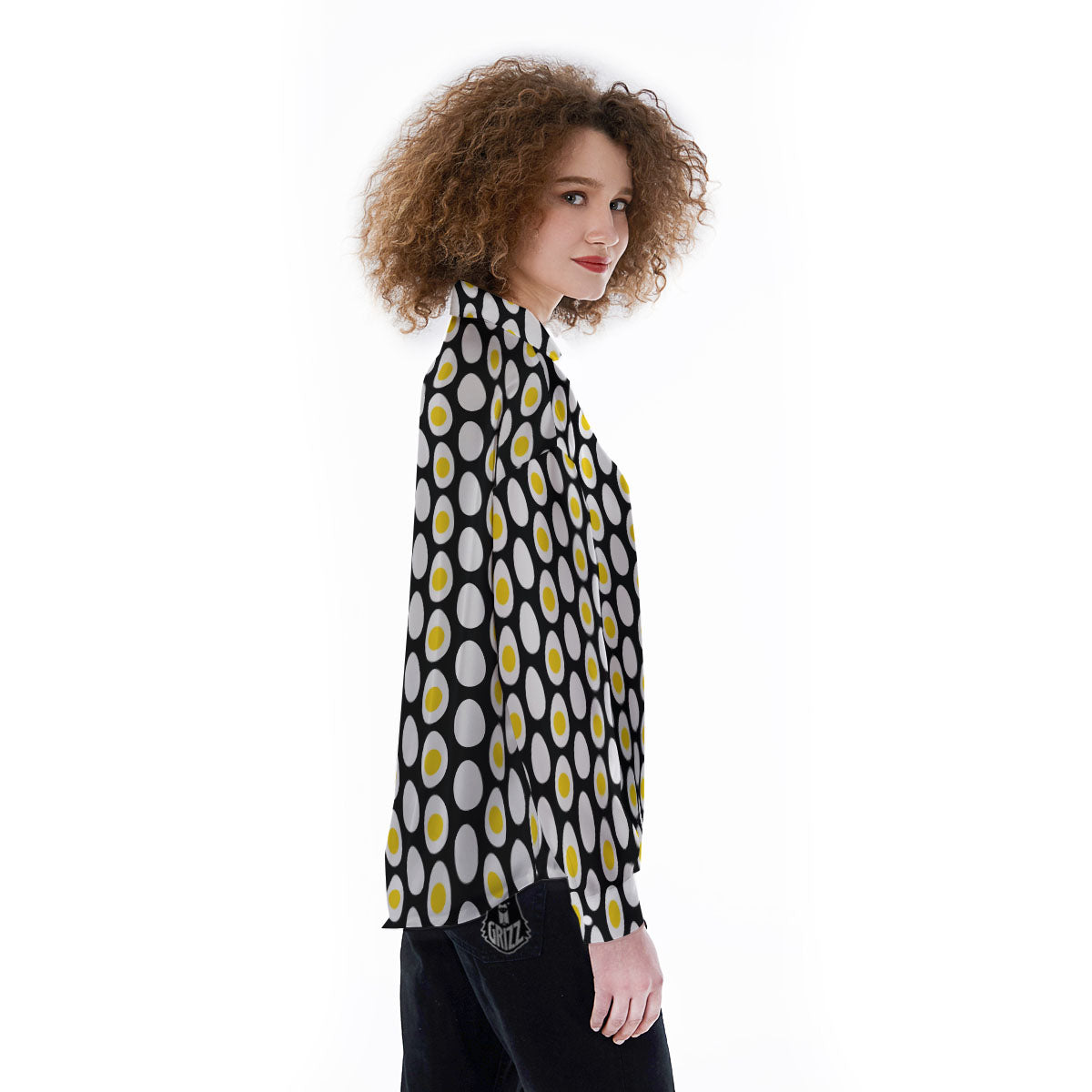 Yolk Egg Print Pattern Women's Long Sleeve Shirts-grizzshop