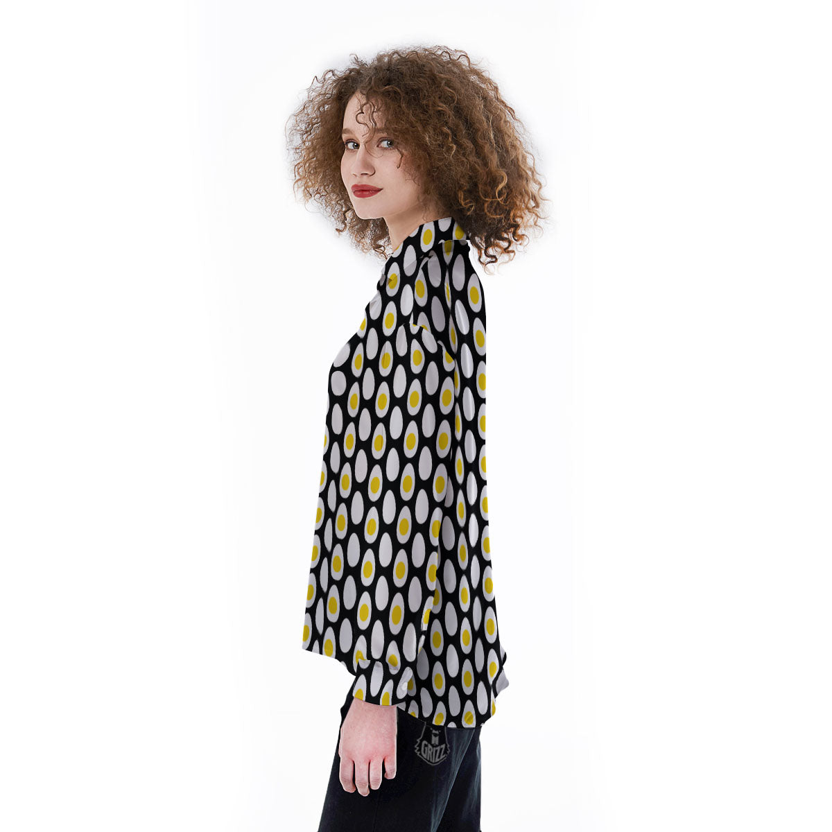 Yolk Egg Print Pattern Women's Long Sleeve Shirts-grizzshop