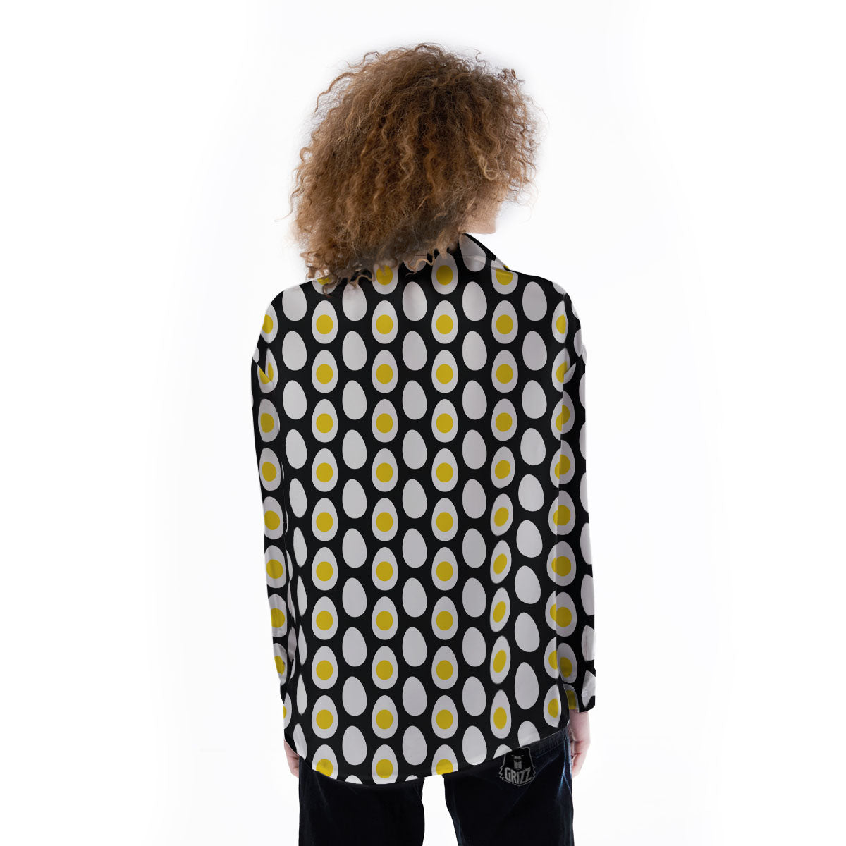 Yolk Egg Print Pattern Women's Long Sleeve Shirts-grizzshop