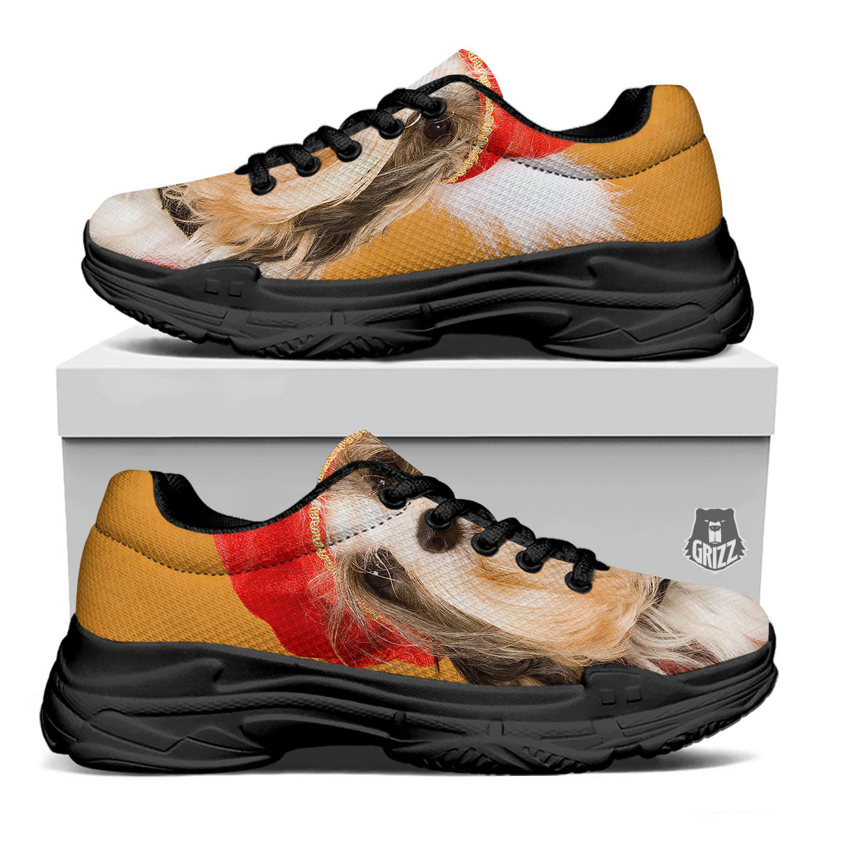 Yorkshire Terrier Red Cap Print Black Chunky Shoes-grizzshop