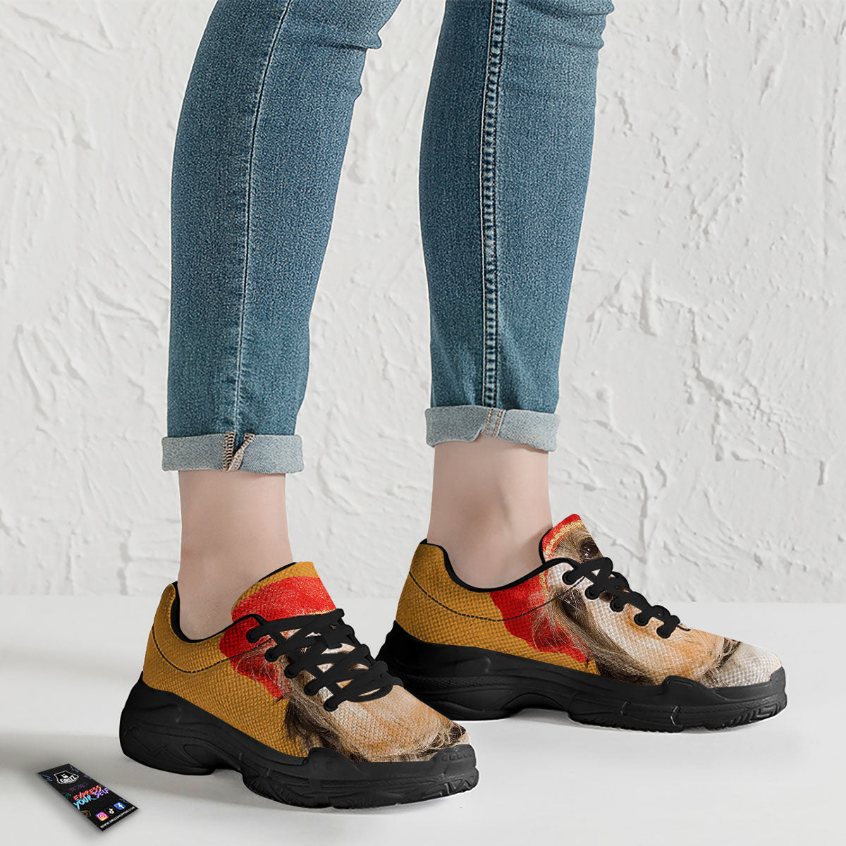 Yorkshire Terrier Red Cap Print Black Chunky Shoes-grizzshop