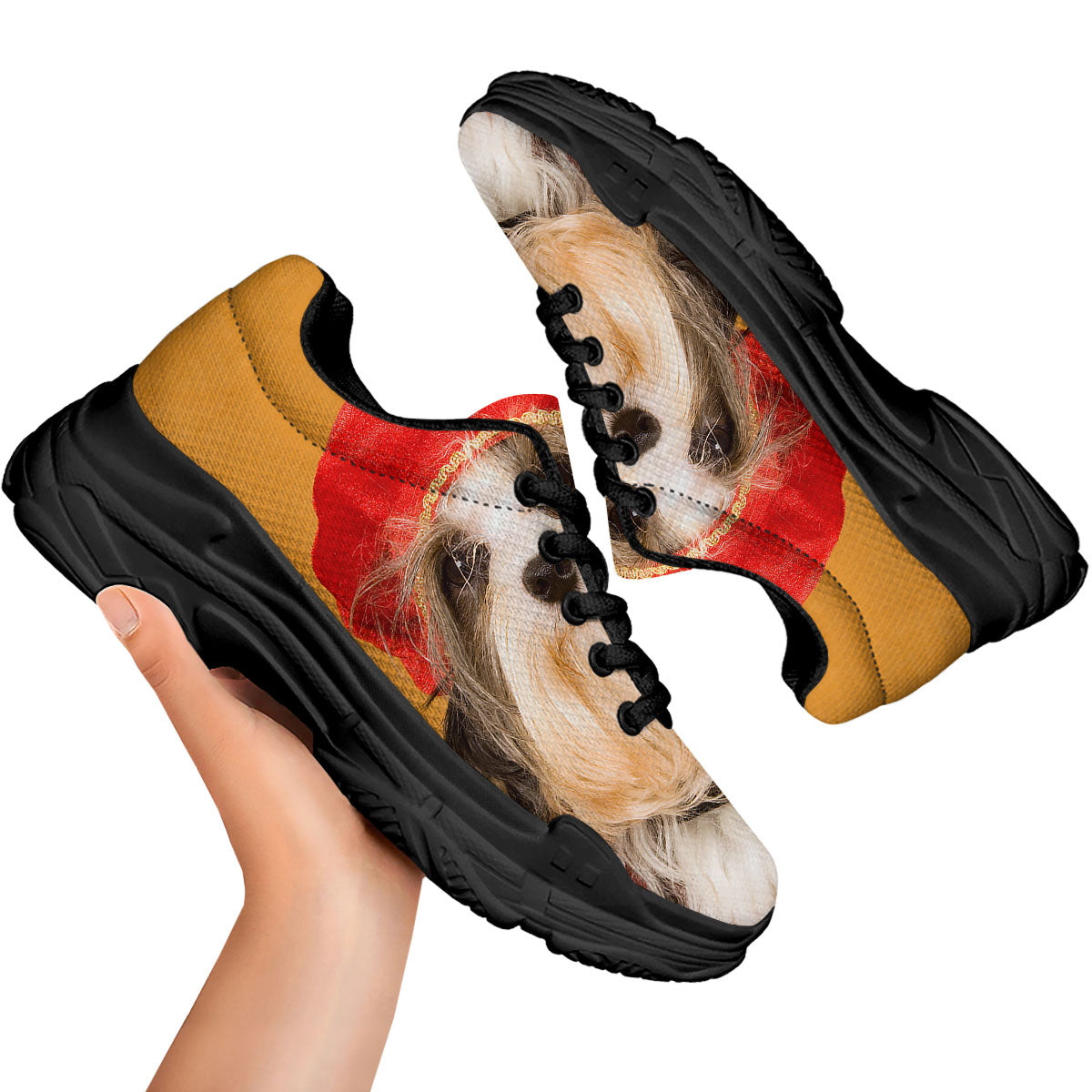 Yorkshire Terrier Red Cap Print Black Chunky Shoes-grizzshop