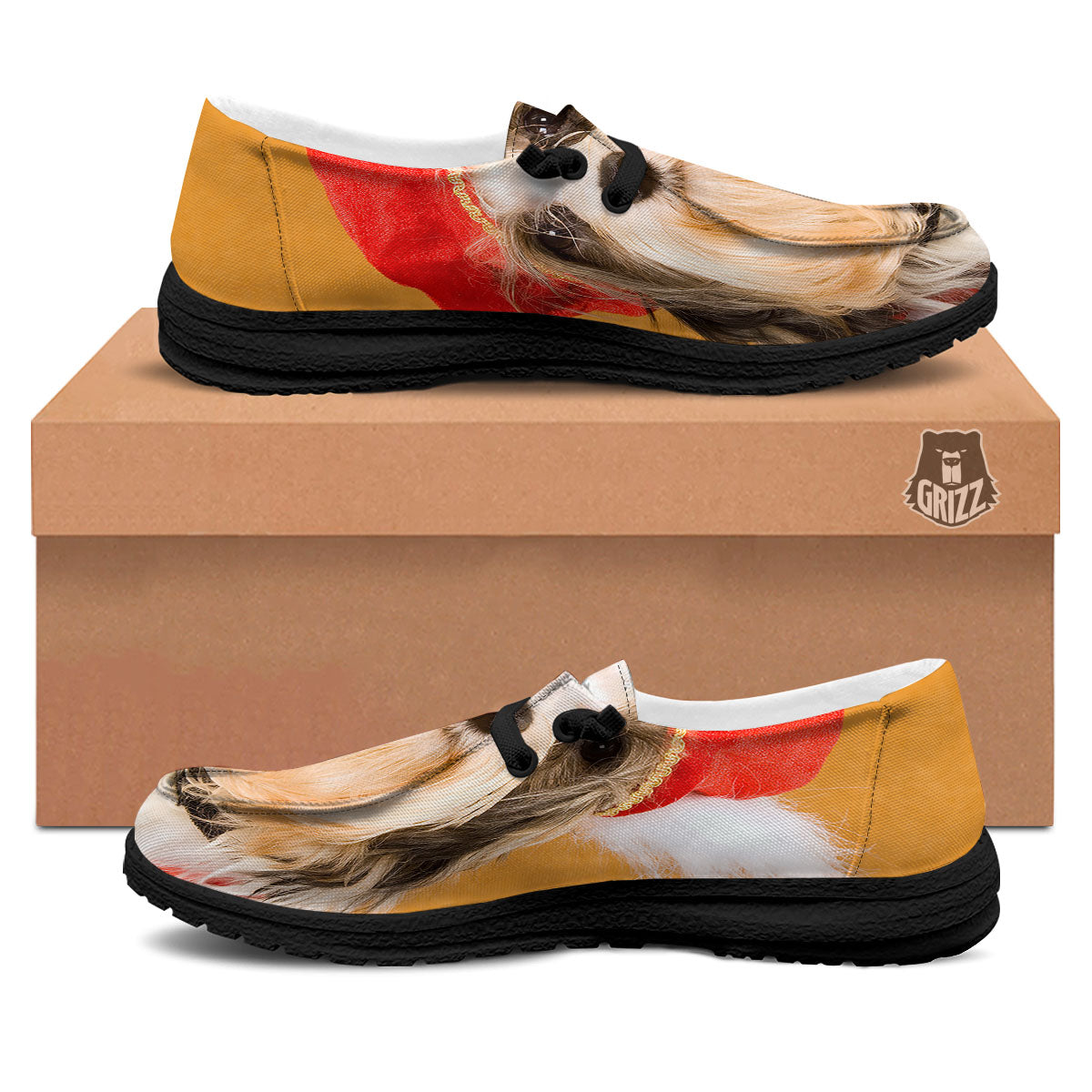 Yorkshire Terrier Red Cap Print Black Loafers-grizzshop