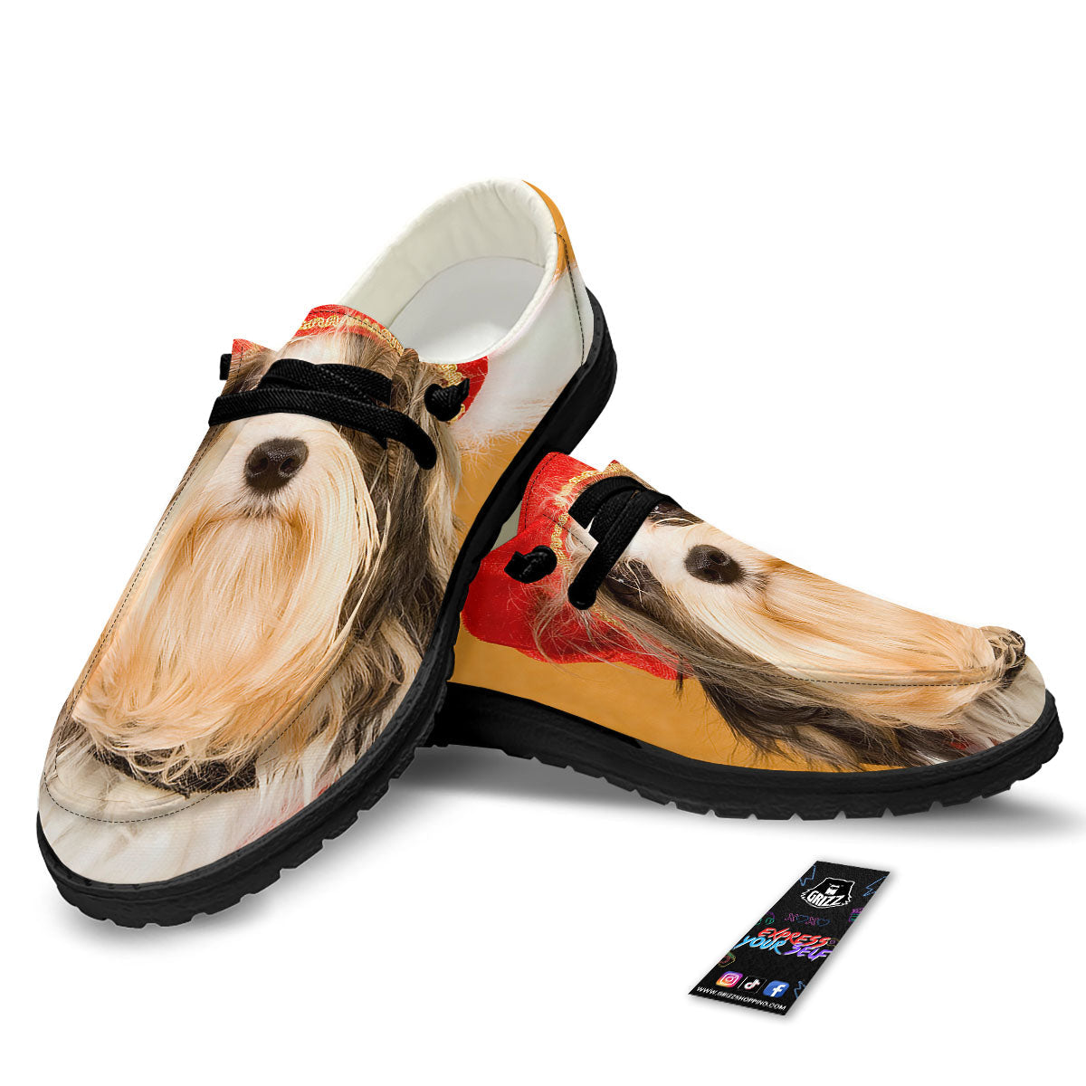 Yorkshire Terrier Red Cap Print Black Loafers-grizzshop