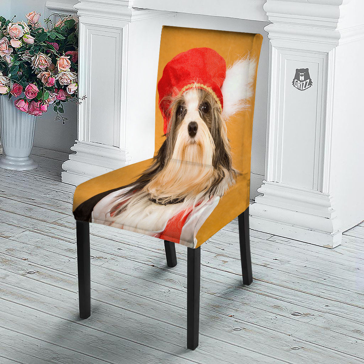 Yorkshire Terrier Red Cap Print Dining Chair Slipcover-grizzshop