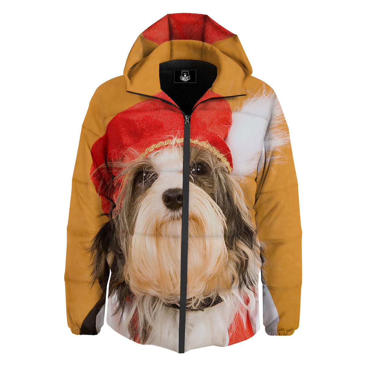 Yorkshire Terrier Red Cap Print Down Jacket-grizzshop