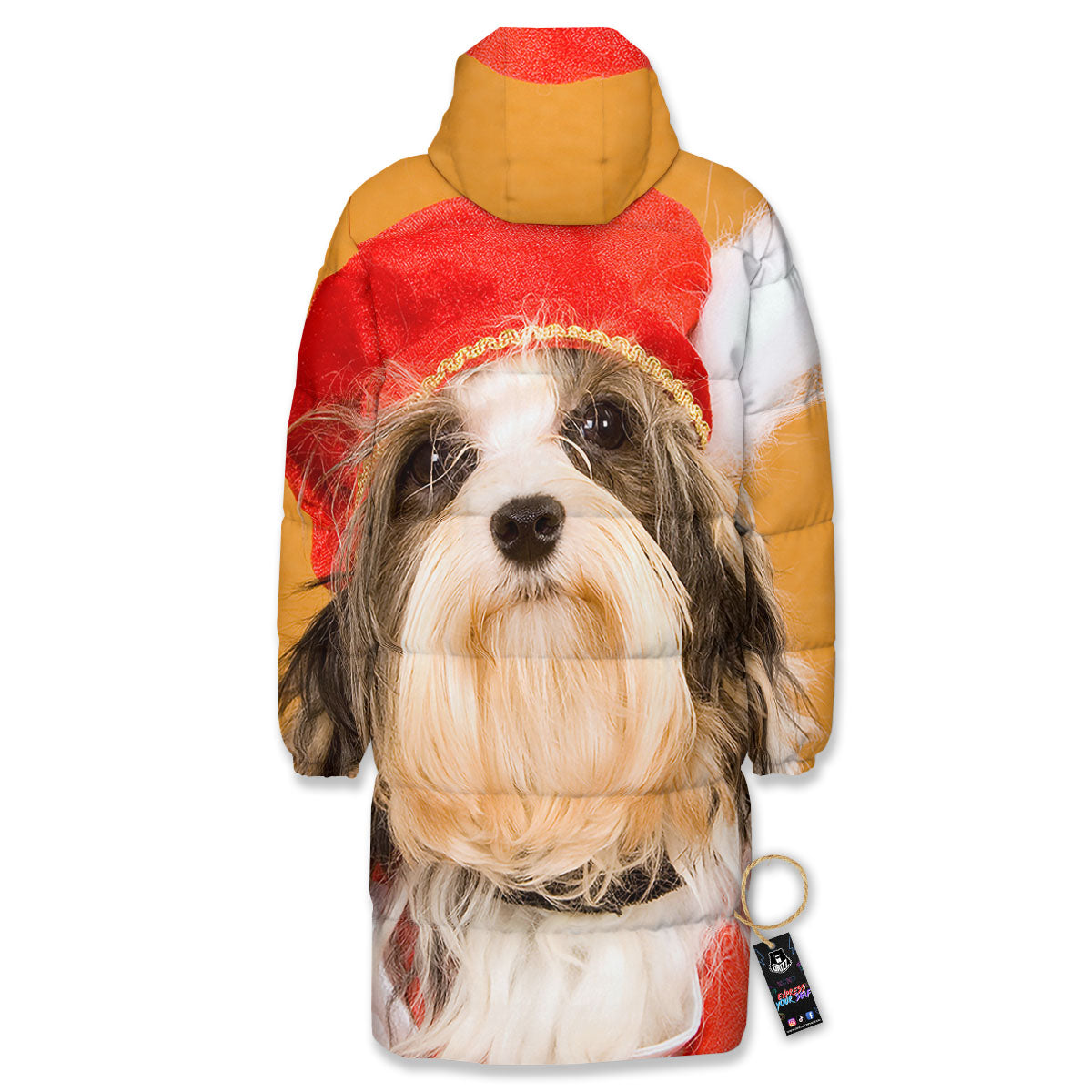 Yorkshire Terrier Red Cap Print Long Down Jacket-grizzshop
