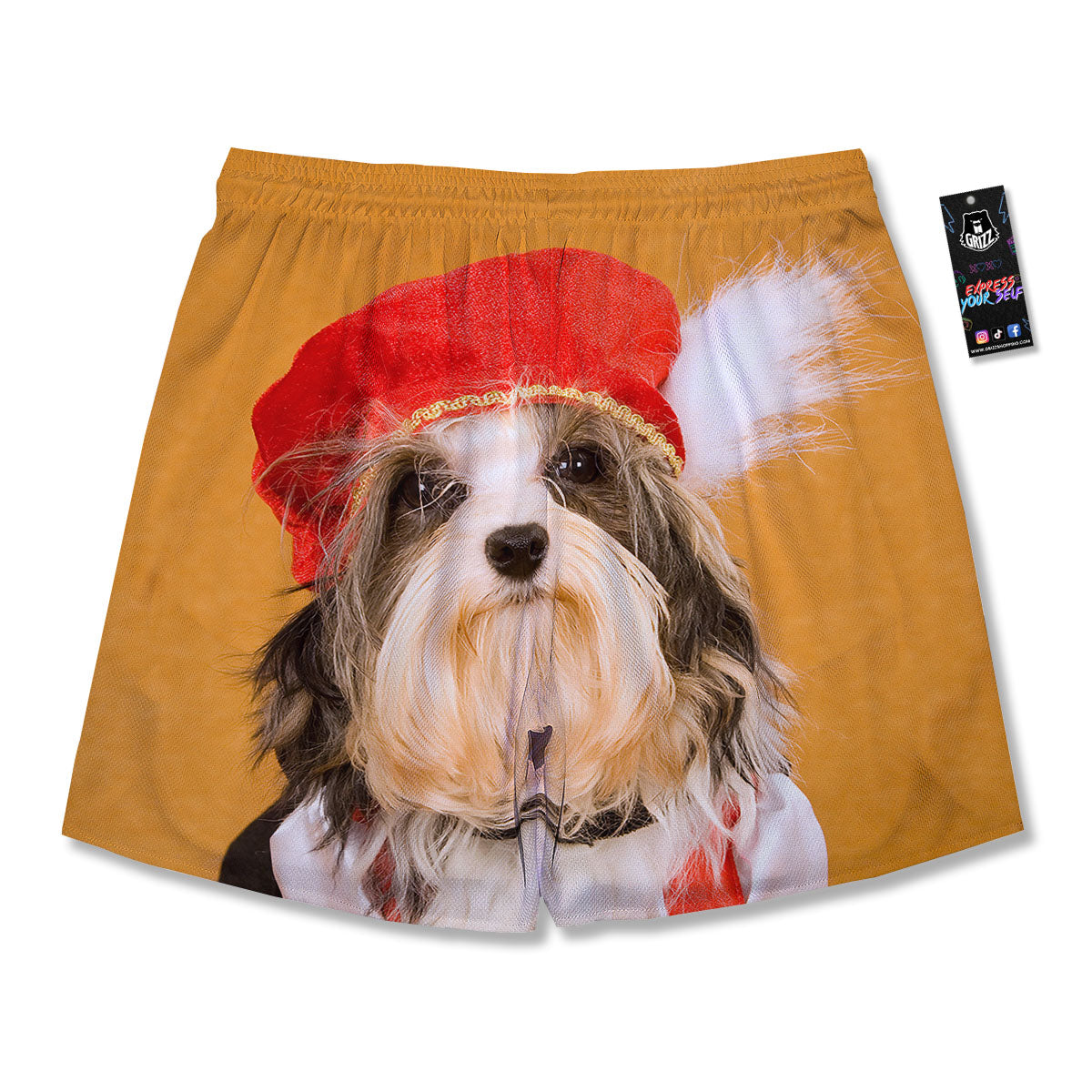 Yorkshire Terrier Red Cap Print Men's Running Shorts-grizzshop