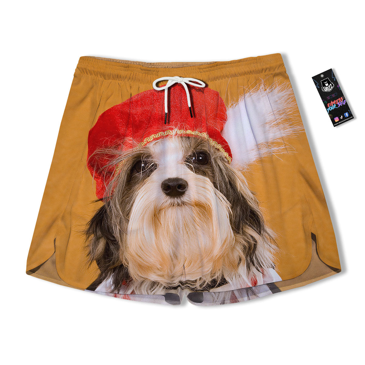 Yorkshire Terrier Red Cap Print Men's Running Shorts-grizzshop