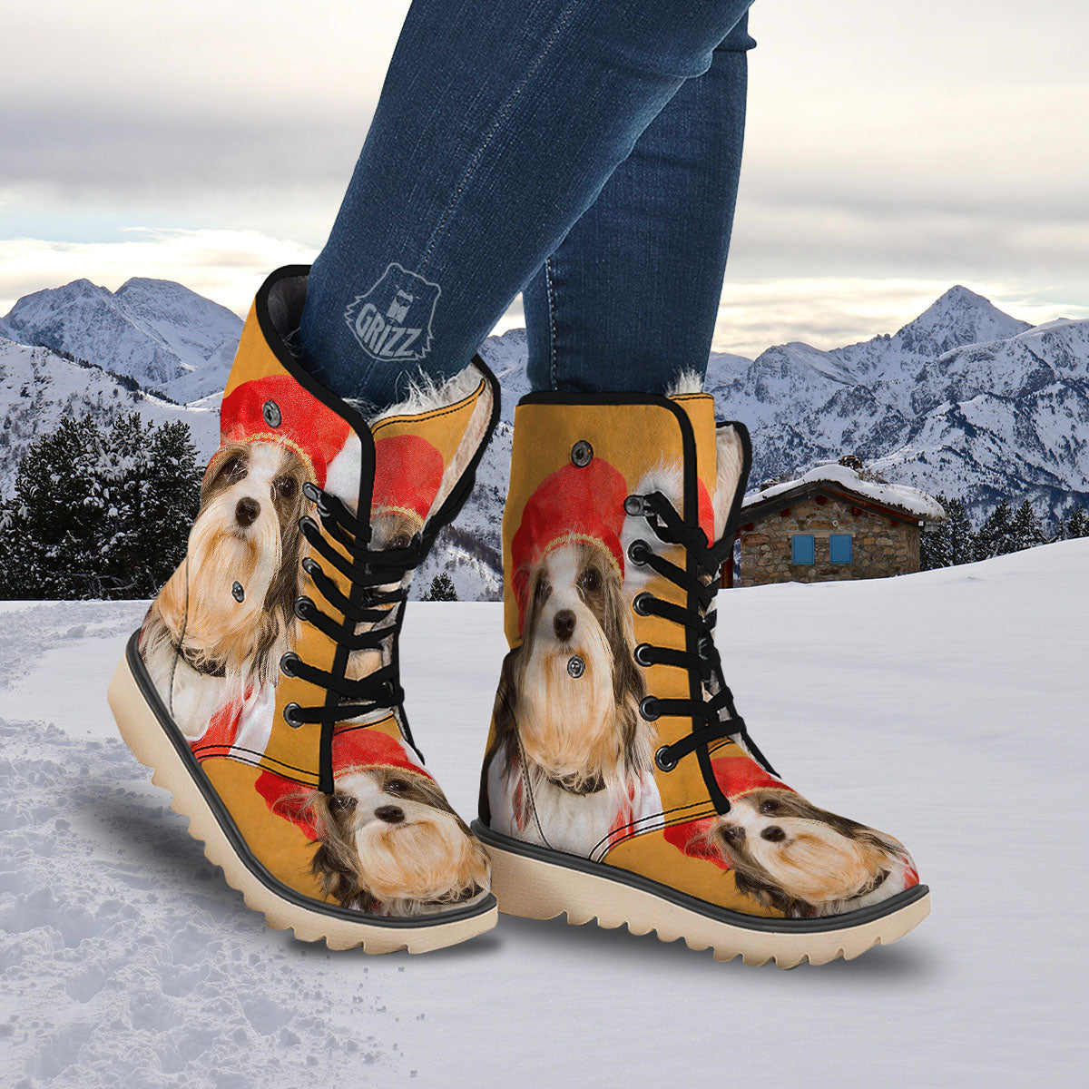 Yorkshire Terrier Red Cap Print Snow Boots-grizzshop