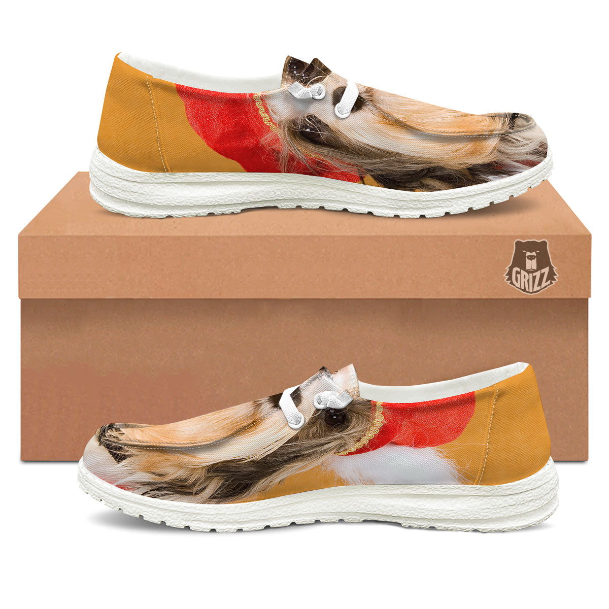 Yorkshire Terrier Red Cap Print White Loafers-grizzshop