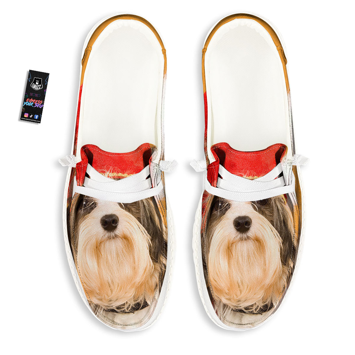 Yorkshire Terrier Red Cap Print White Loafers-grizzshop