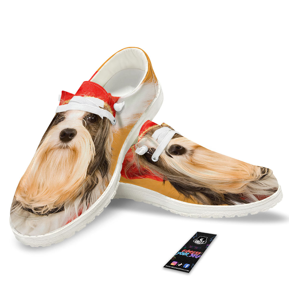 Yorkshire Terrier Red Cap Print White Loafers-grizzshop