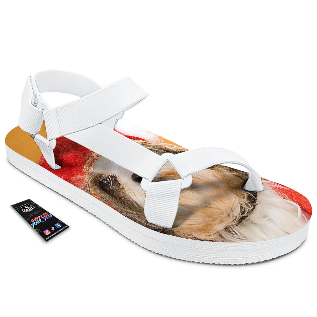 Yorkshire Terrier Red Cap Print White Open Toe Sandals-grizzshop