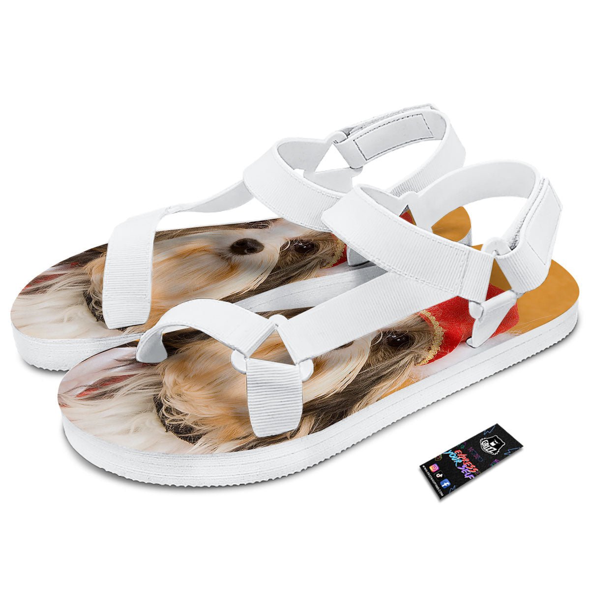 Yorkshire Terrier Red Cap Print White Open Toe Sandals-grizzshop