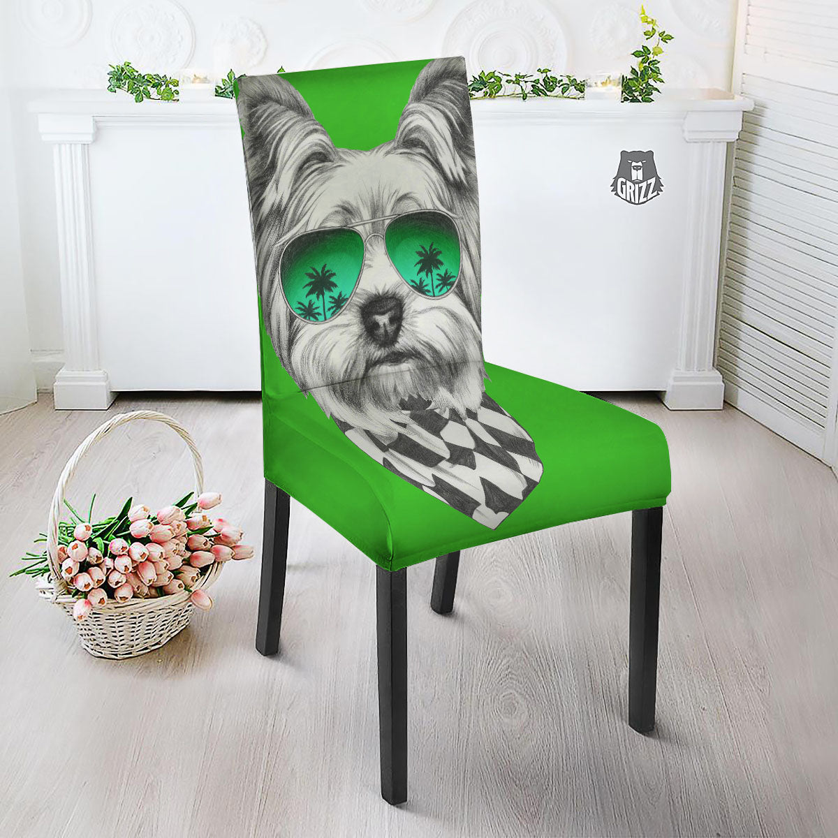 Yorkshire Terrier Sunglasses Print Dining Chair Slipcover-grizzshop