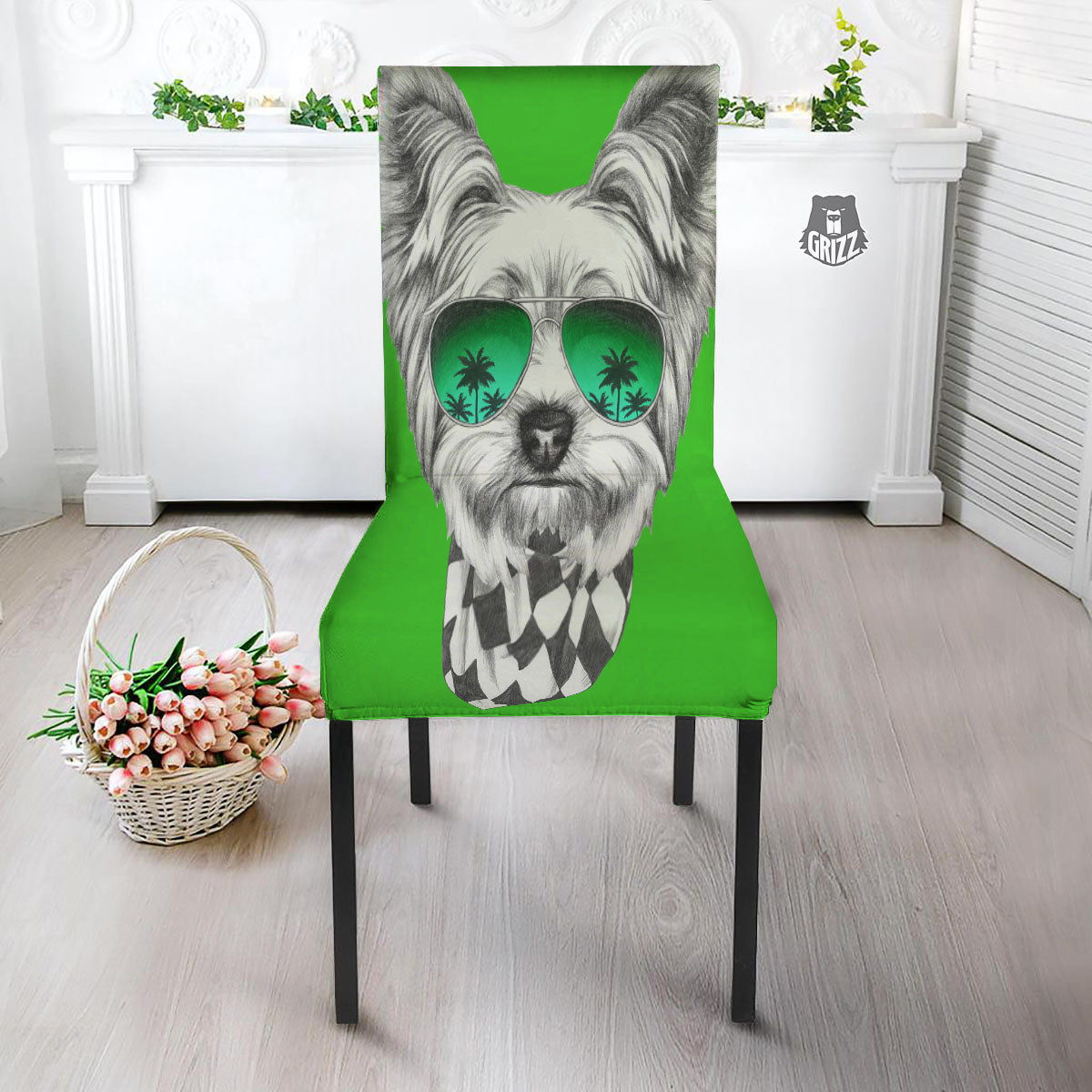 Yorkshire Terrier Sunglasses Print Dining Chair Slipcover-grizzshop