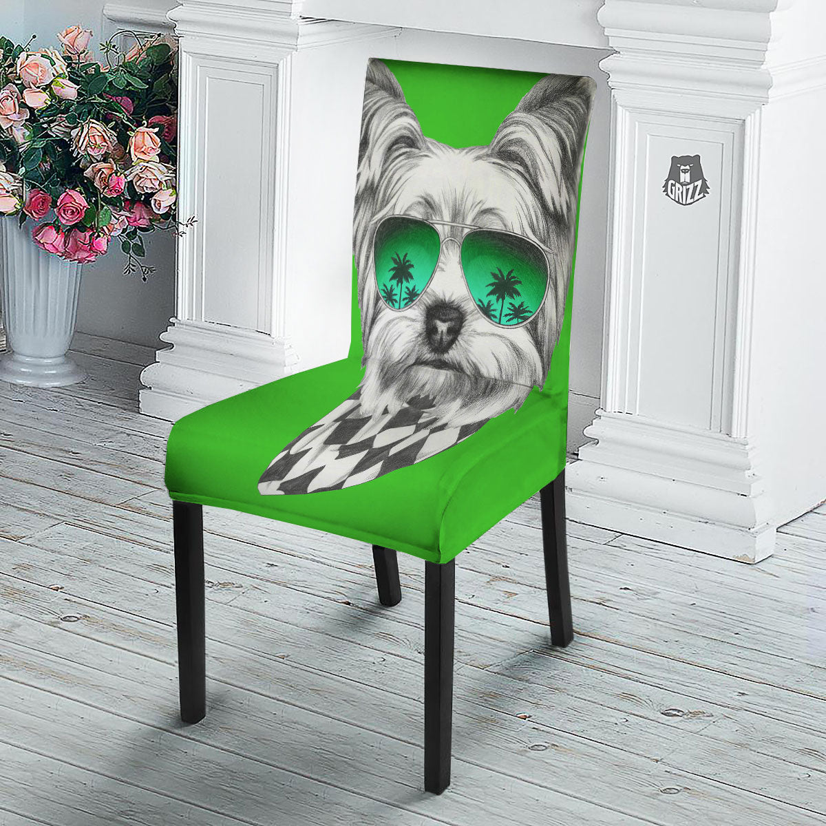 Yorkshire Terrier Sunglasses Print Dining Chair Slipcover-grizzshop