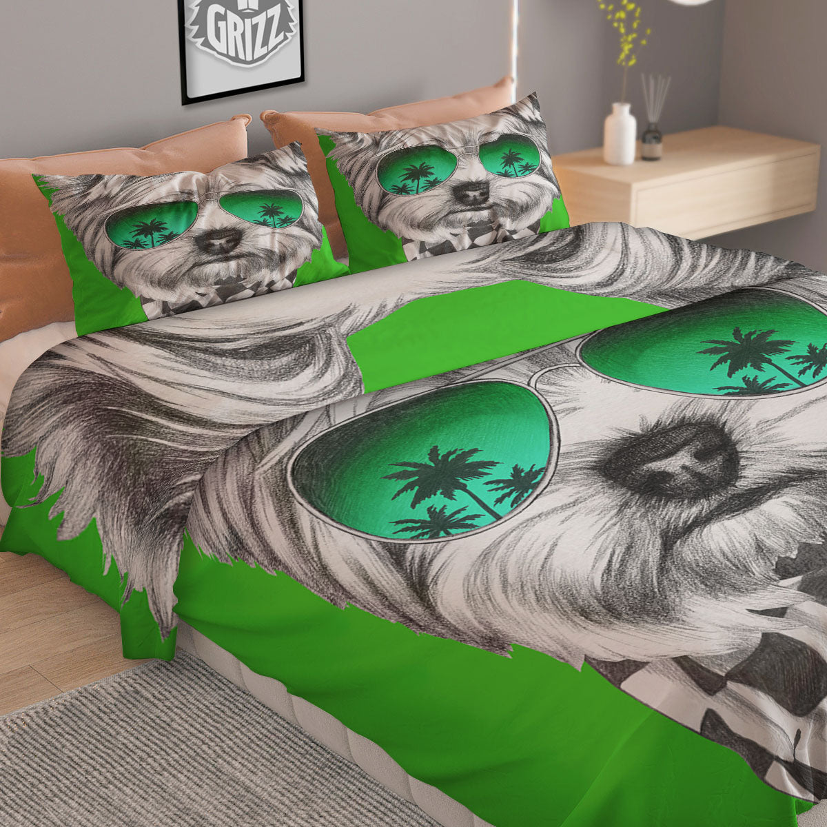 Yorkshire Terrier Sunglasses Print Duvet Cover Bedding Set