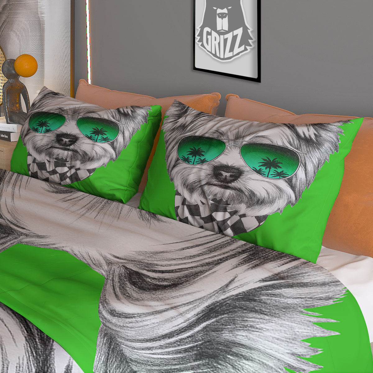 Yorkshire Terrier Sunglasses Print Duvet Cover Bedding Set