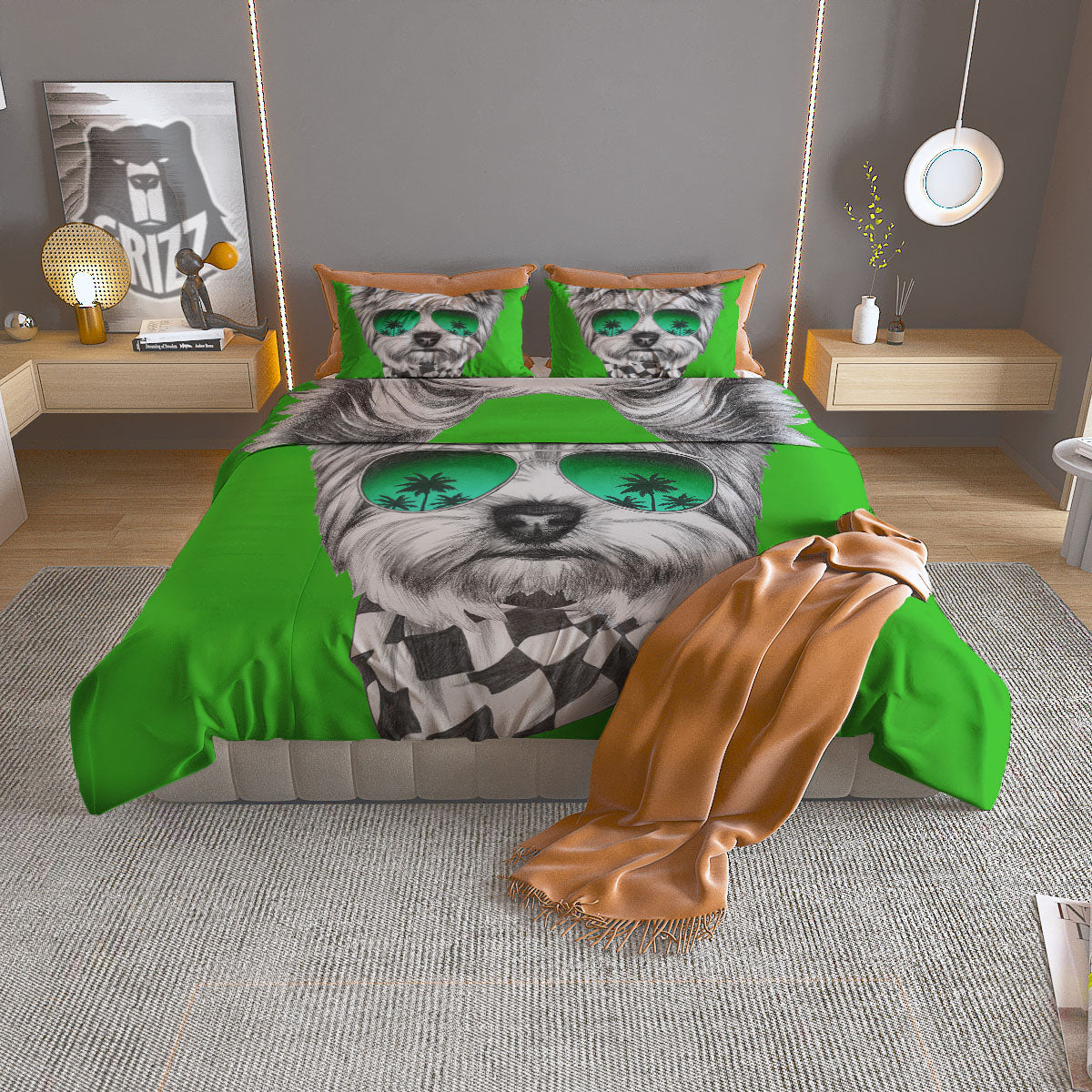 Yorkshire Terrier Sunglasses Print Duvet Cover Bedding Set